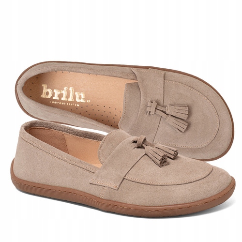 Brilu Polskie Damskie Mokasyny Z Frędzlami Barefoot Maraya Beżowe 41