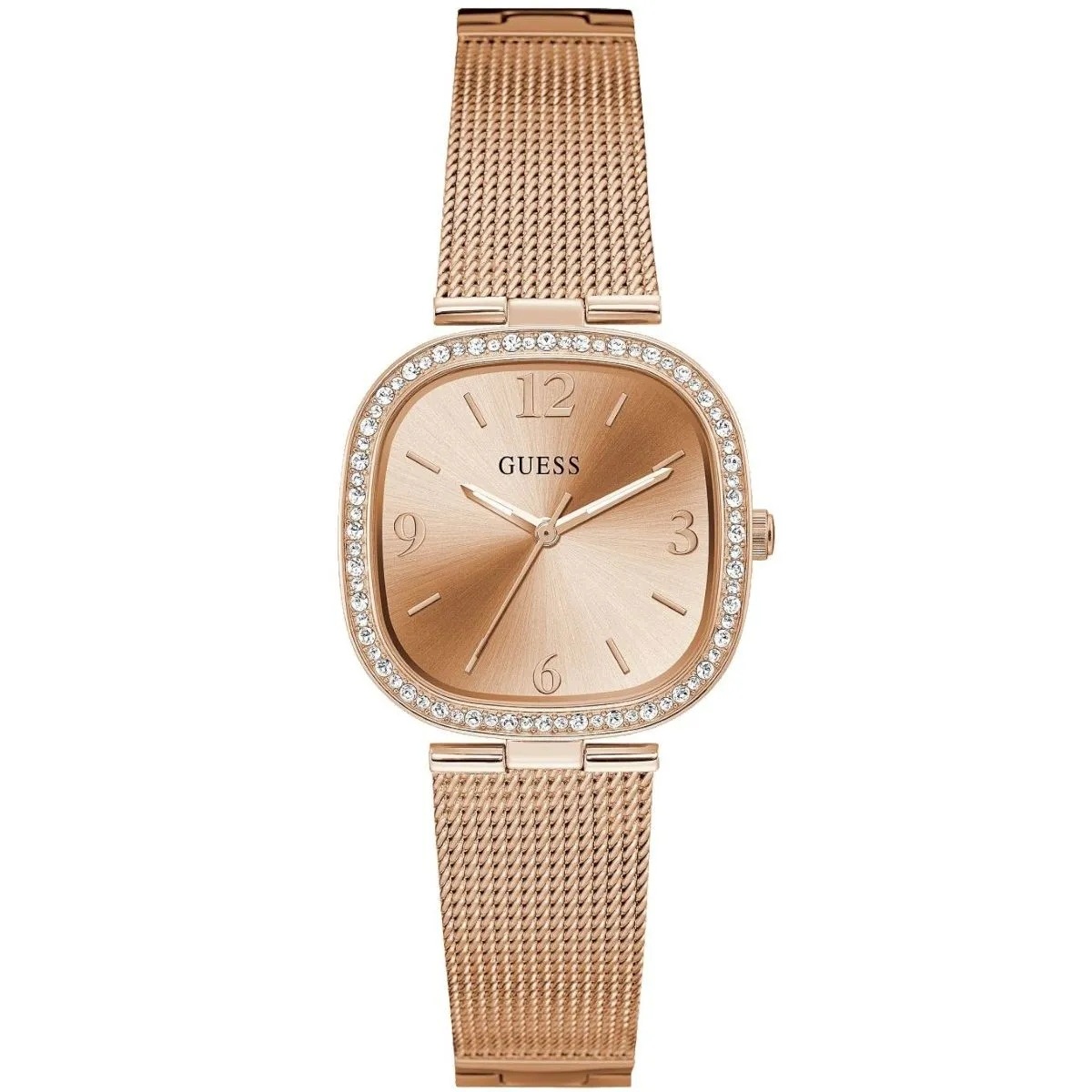 Růžově zlaté dámské hodinky Guess s náramkem Tapestry GW0354L3