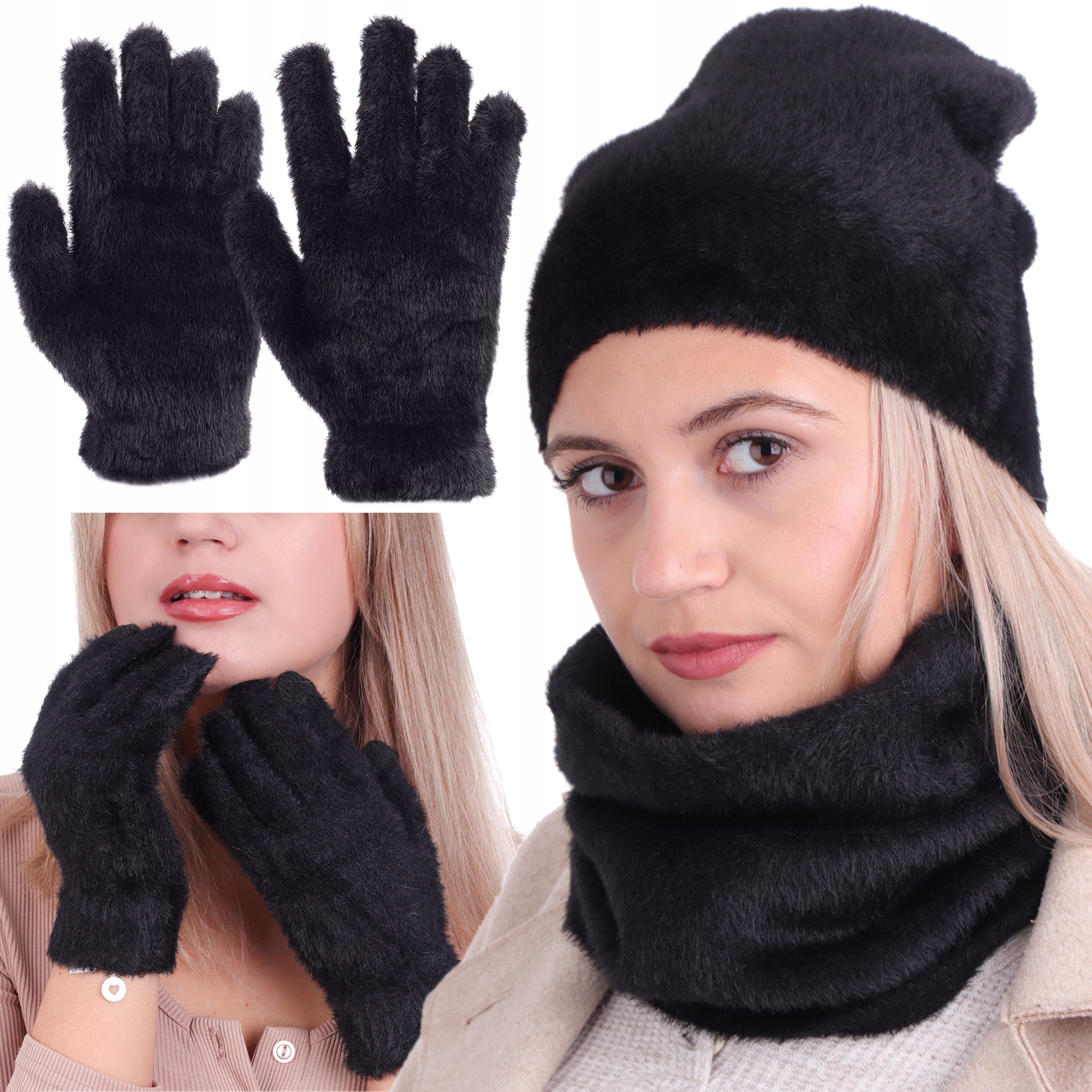 

Czapka damska alpaka komin rękawiczki komplet