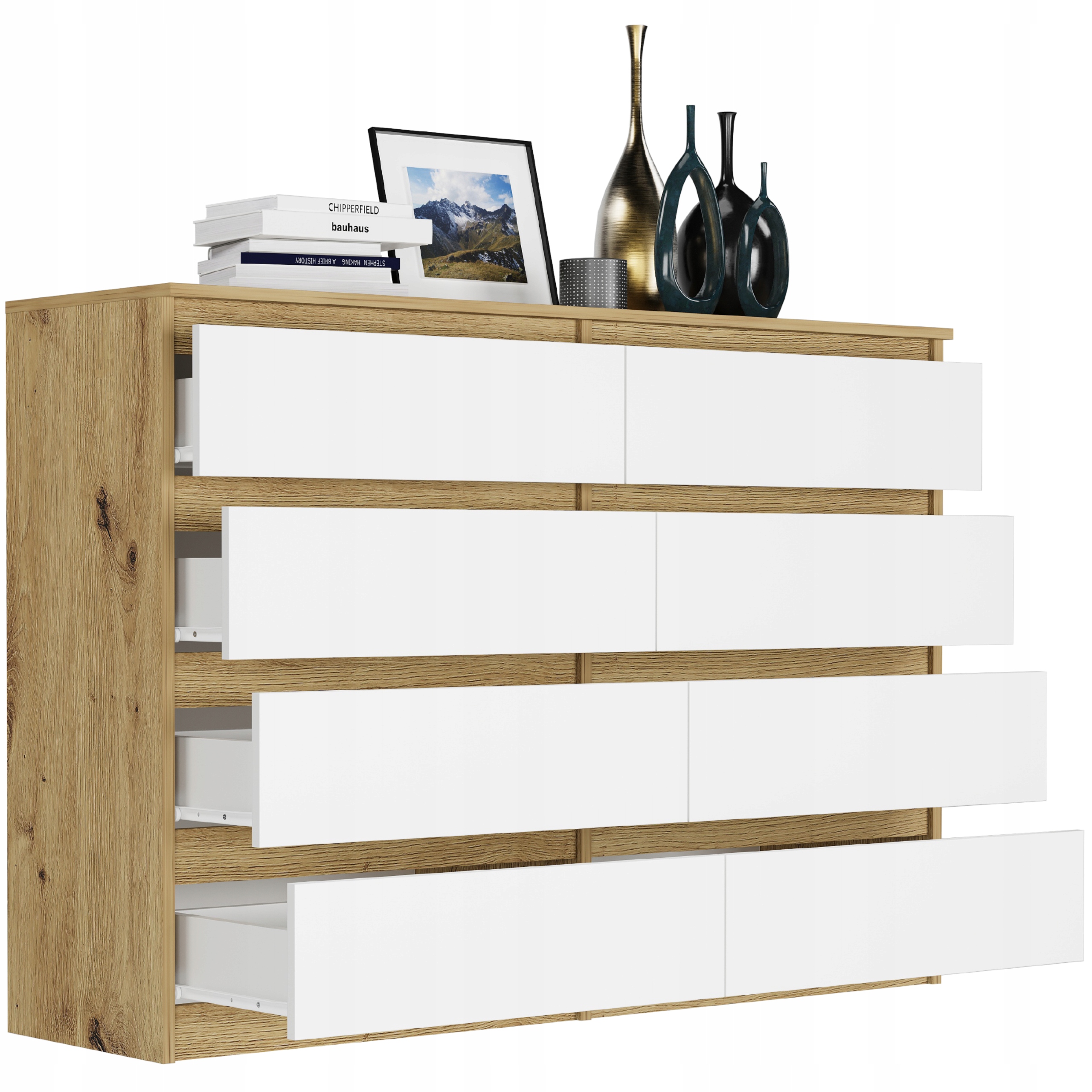 Nowoczesna KOMODA 140CM SZAFKA 8 SZUFLAD PL R-140-S8 ARTISAN MIX