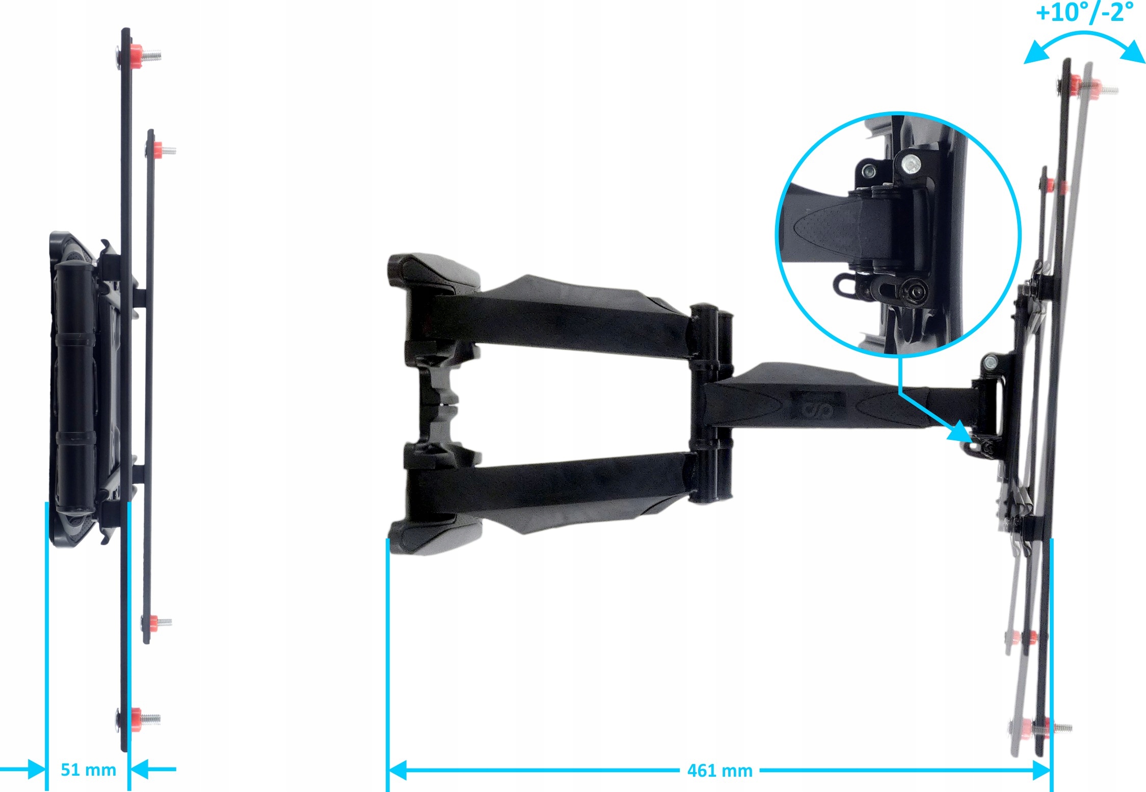 MOCNY OBROTOWY REGULOWANY UCHWYT SLIM DO TELEWIZORA TV 32-69 CALE VESA Model M6A