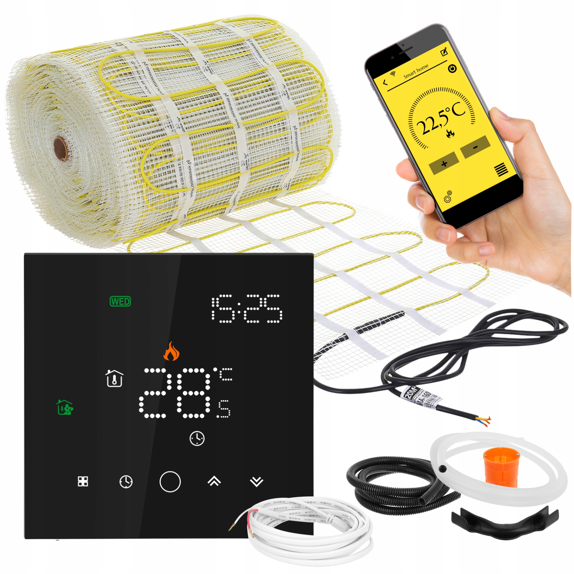 Set podlahového vykurovania podlahy vykurovacia rohož MA-160W/m² 18m² WIFi