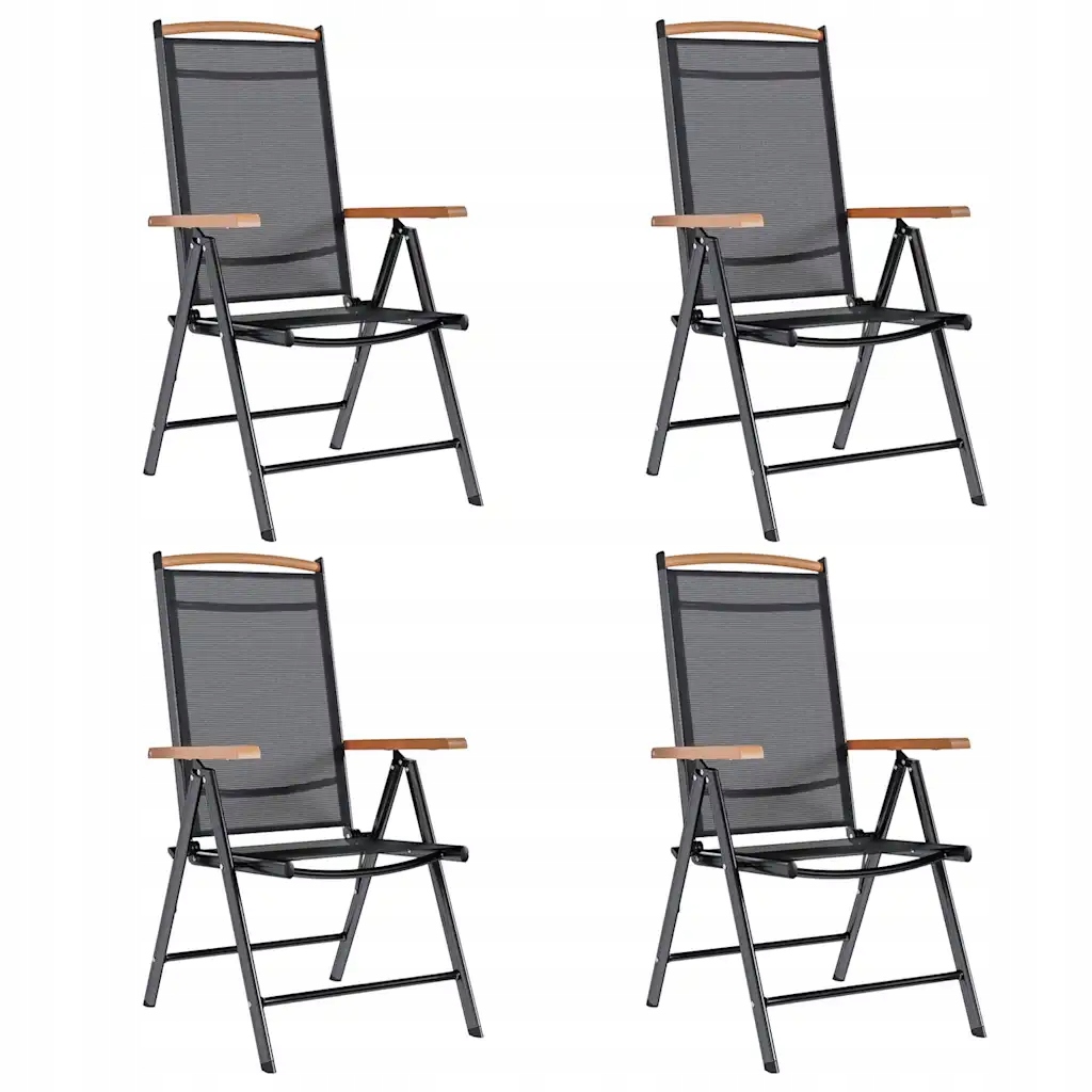 Sada 4 skládacích zahradních židlí, černé, 58x65x109 cm, hliníkové