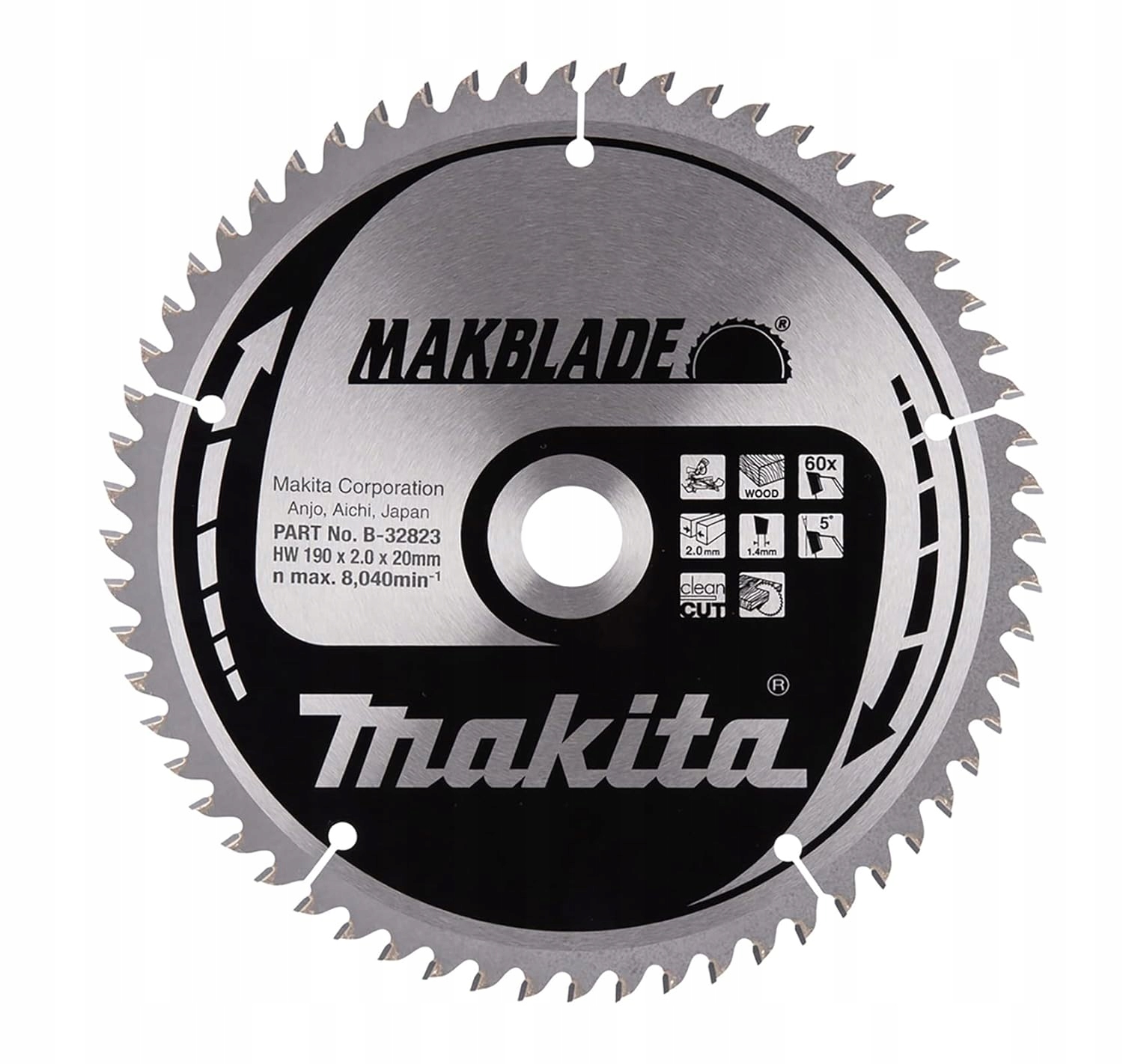 Řezací kotouč na dřevo, 190/20 mm, 60 zubů, Makblade, Makita [B-32823]