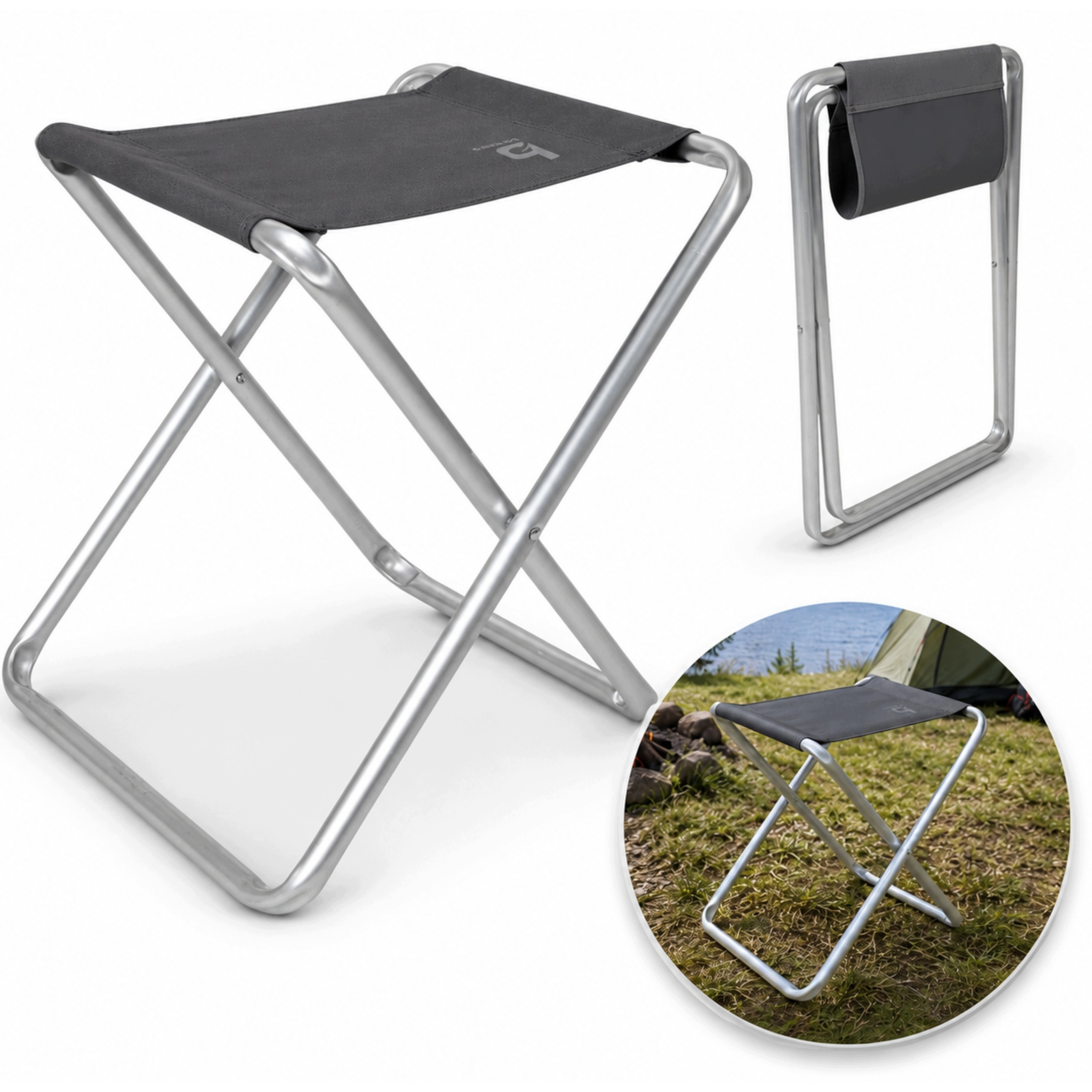 Taboret turystyczny Bo-Camp składany aluminium 40x40x46 cm do 80 kg szary