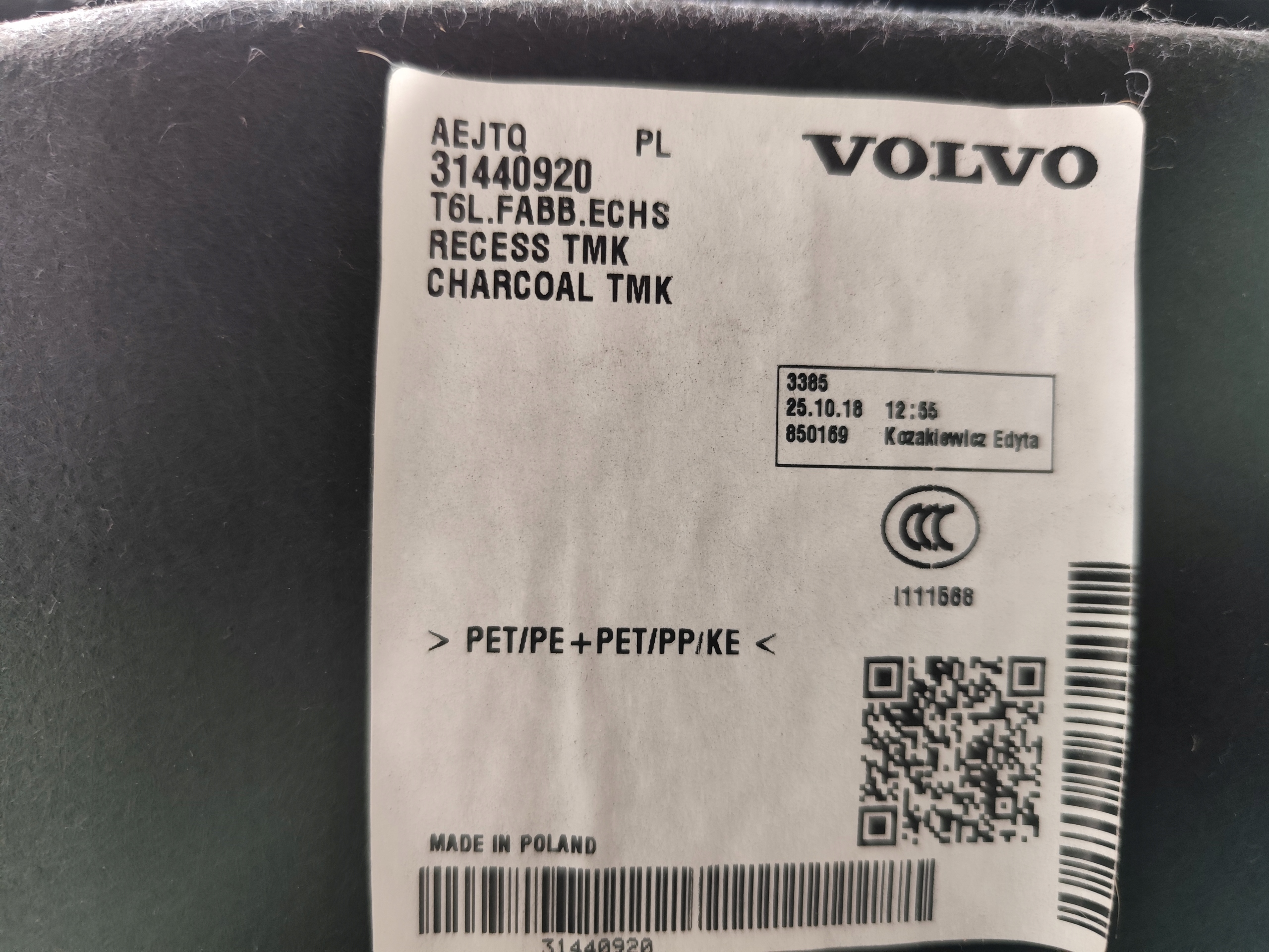 VOLVO XC40 2018 mats boot floor well 31440920