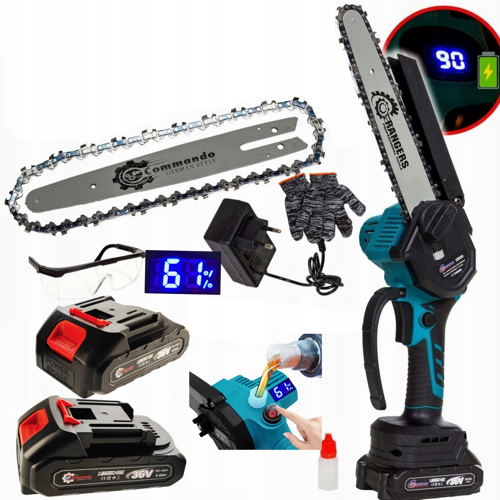 PIŁA PILARKA ŁAŃCUCHOWA AKUMULATOROWA 8" 36V GAŁĘZIÓWKA 2XAKU ZESTAW LCD