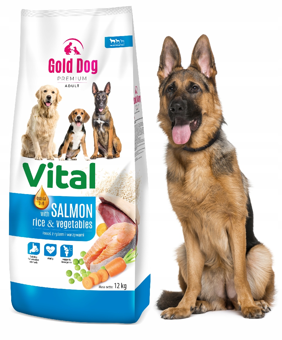 Levně Krmivo pro ovčáka Gold Dog Vital Salmon premium 12 kg Lososová rýže zelenina