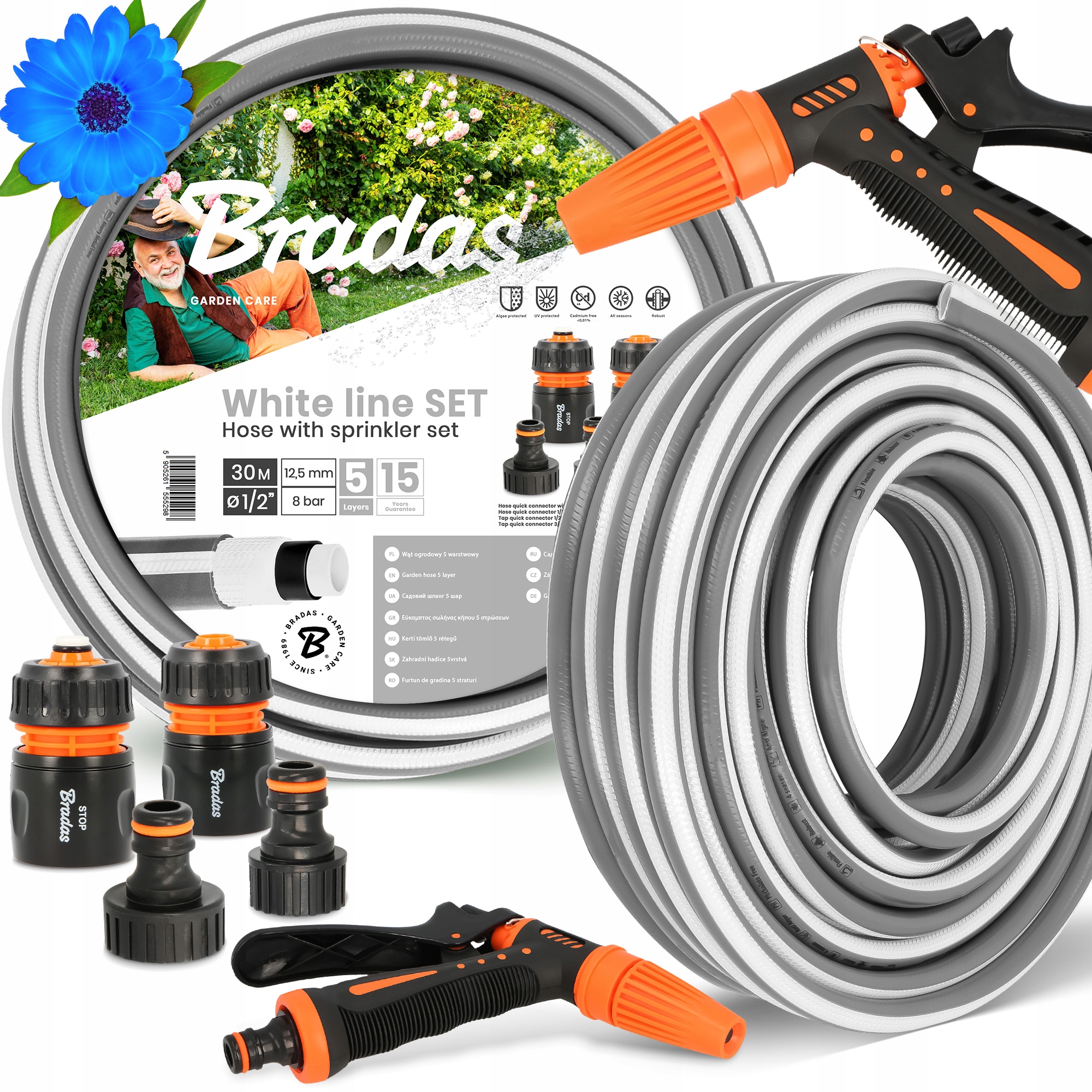 Záhradná Hadica 1/2 Vody Navíjacia Elastická Zalievacia 30 m Šlauf 5-VRSTVOVÁ Yo