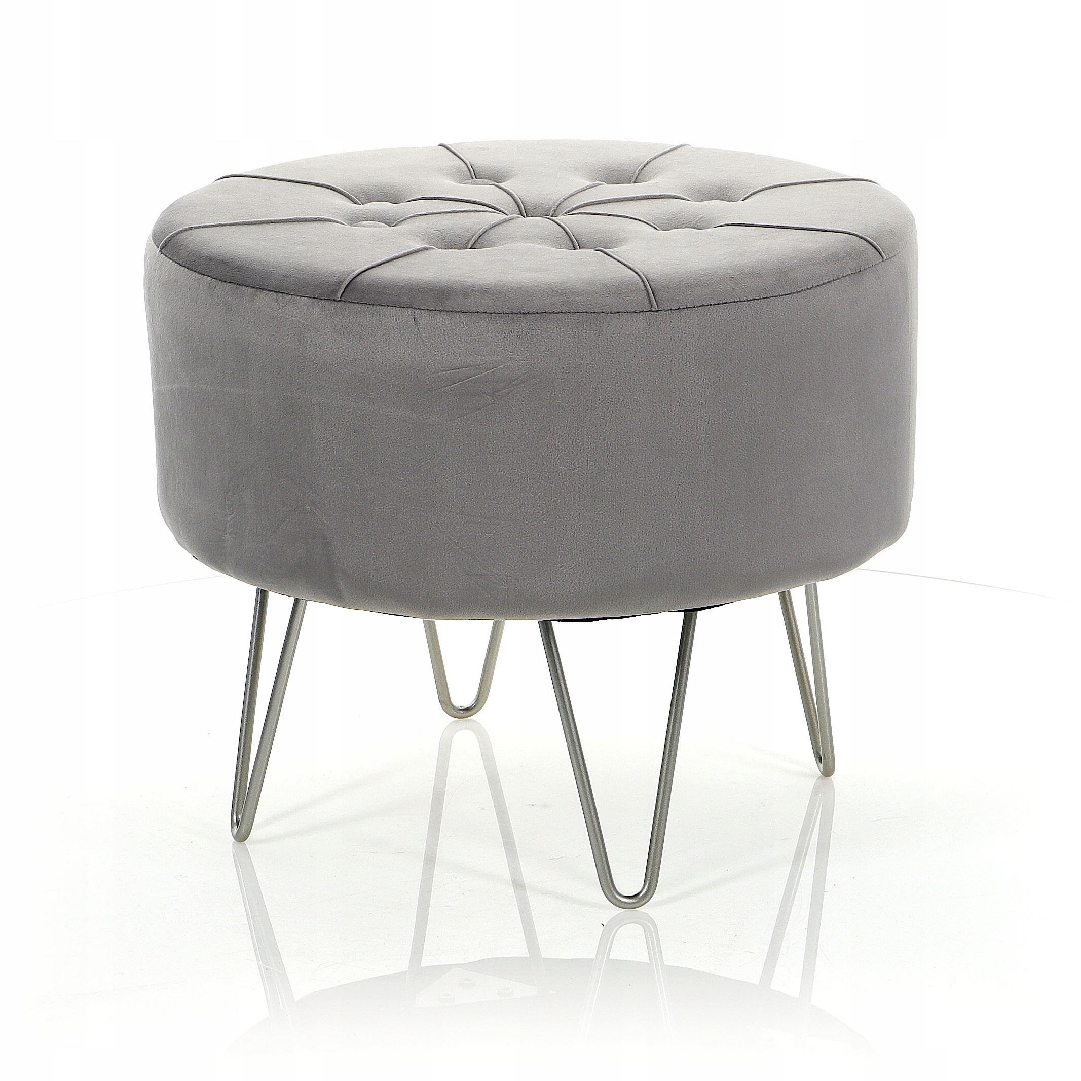 Nowoczesna szara okrągła pufa siedzisko 47x38cm Typ tapicerowana