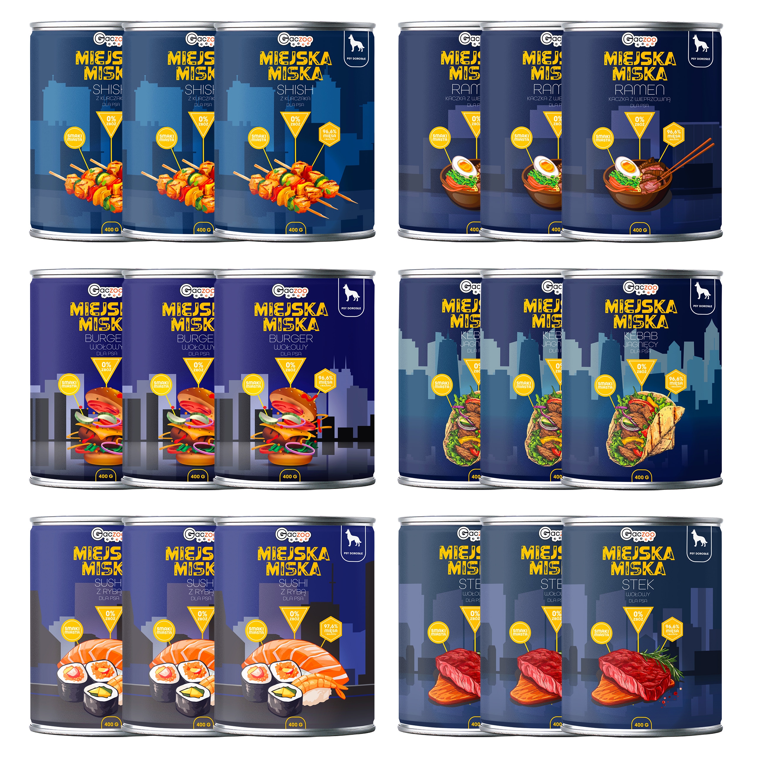 Levně Gaczoo Městská miska bezobilná krmivo mokré pro psa Mix chutí 18 x 400 g