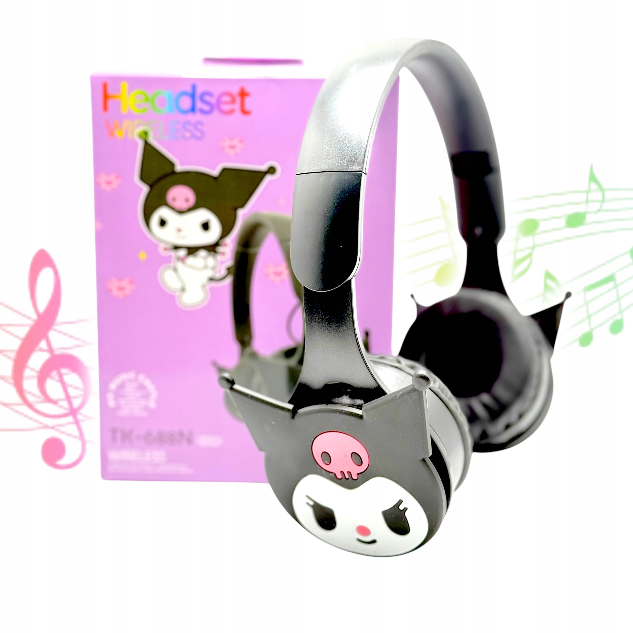Sluchátka Kuromi dárek na Mikuláše Hello Sanrio přes uši Bluetooth černá