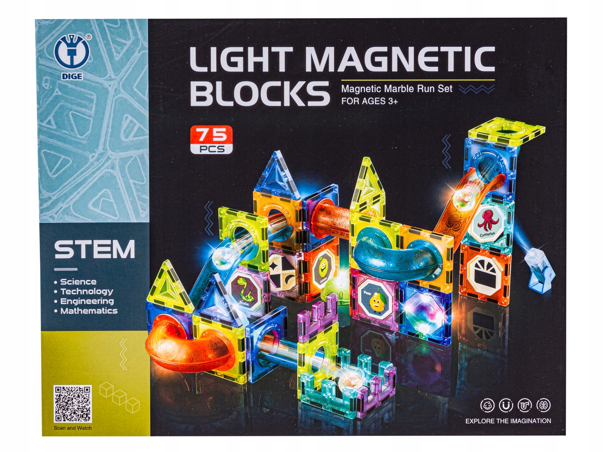 KLOCKI MAGNETYCZNE ŚWIECĄCY TOR KULKOWY ZJAZD 75 Elementów EAN (GTIN) 5904659177746