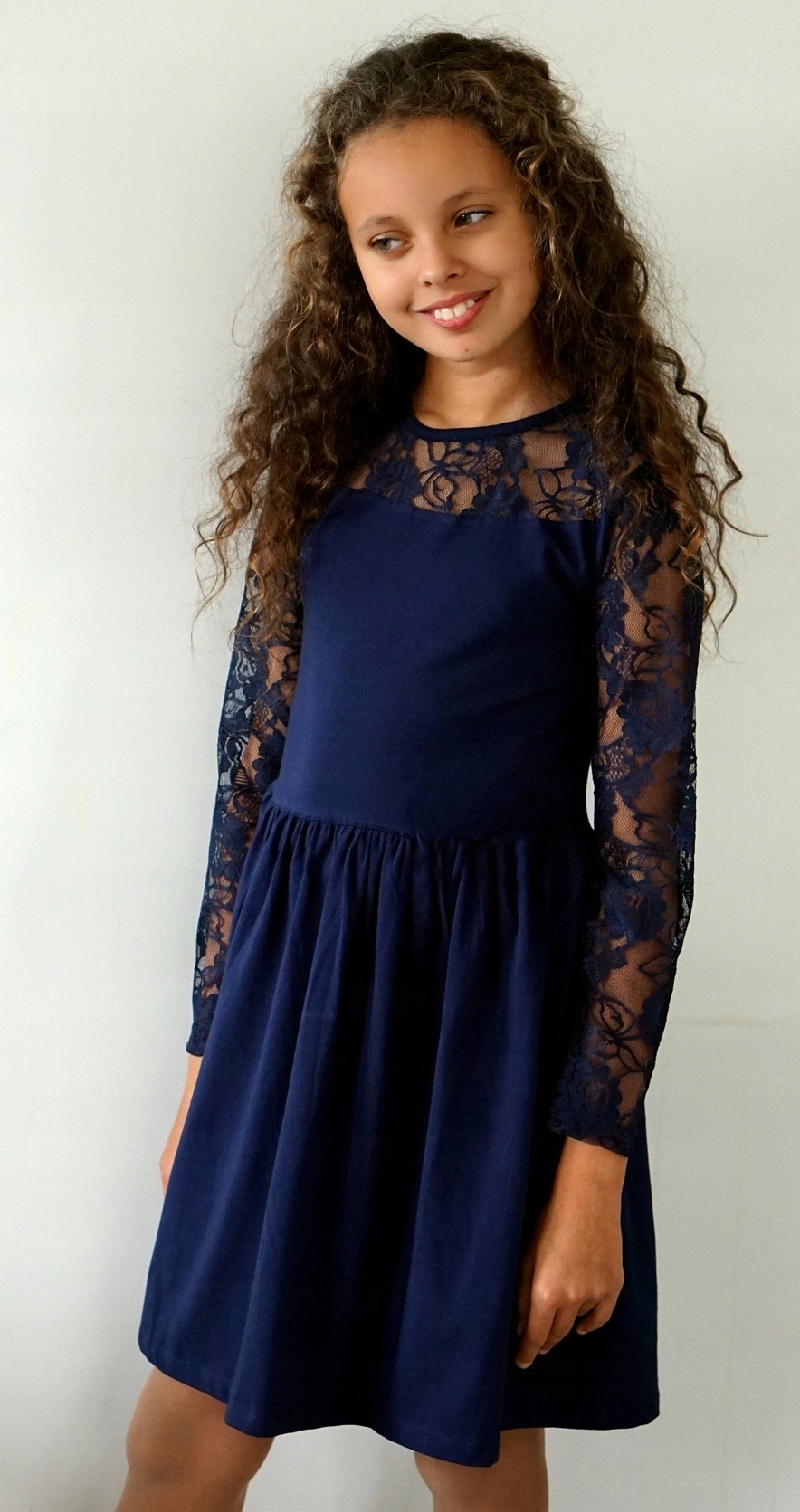 Elegancka granatowa SUKIENKA koronka 158 CK256 Rozmiar (new) 158