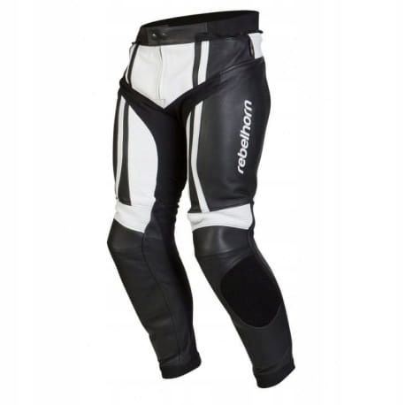 Spodnie skórzane REBELHORN Stroke II biało-czarne Rozmiar 52 Wyprzedaż