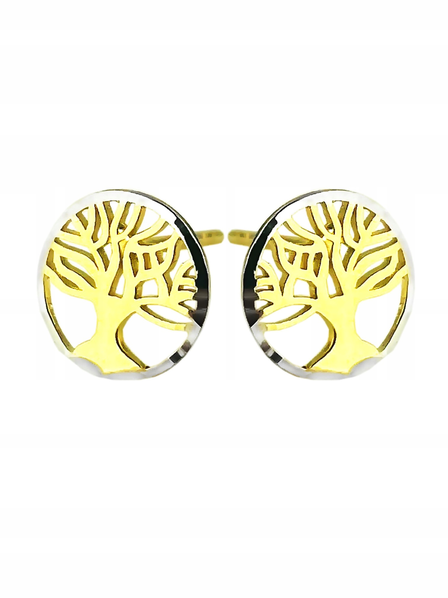 Zlaté náušnice stromky kolečka bikolor prolamované stromy v kruhu tyčinky