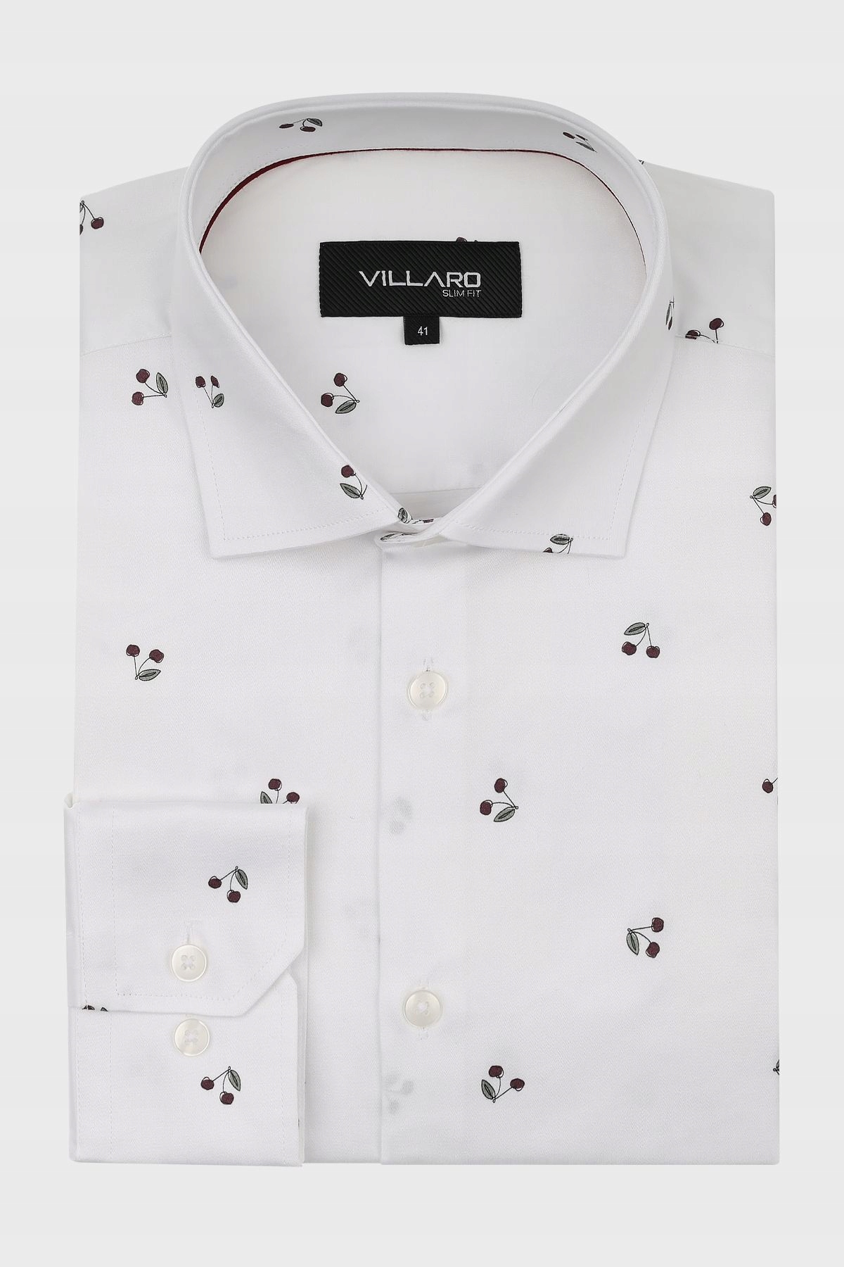 Bílá pánská košile s potiskem třešniček 45-176/182 Slim Fit