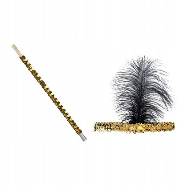 ZESTAW RETRO ZŁOTY DAMSKI LATA 20 FLAPPER 2 EL.