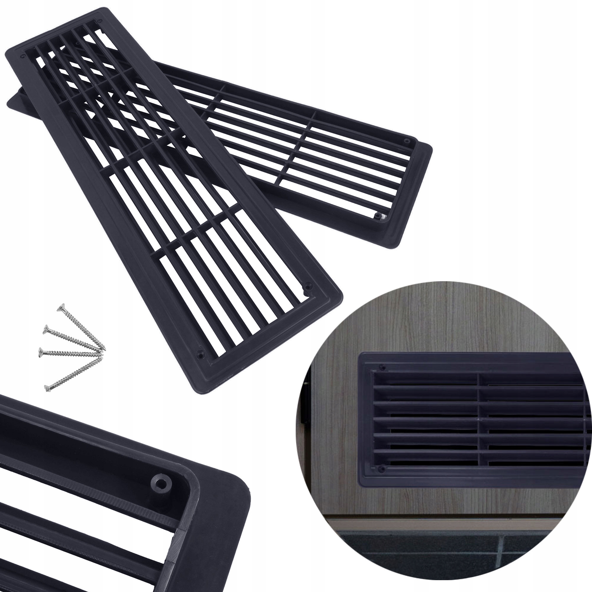 PROSTOKĄTNA KRATKA WENTYLACYJNA DRZWIOWA WC GRAFIT