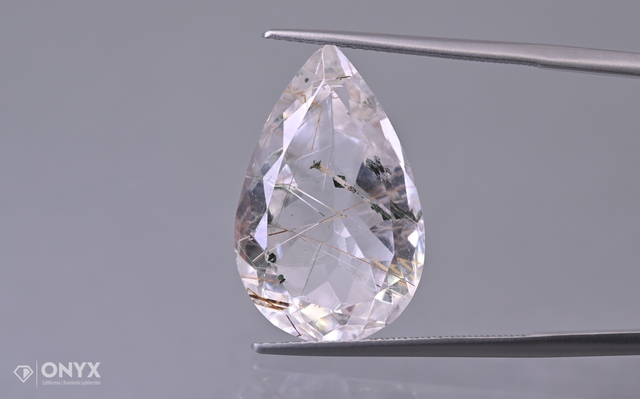 Křemen s rutilem fasetovaný slza 21,5x14 mm