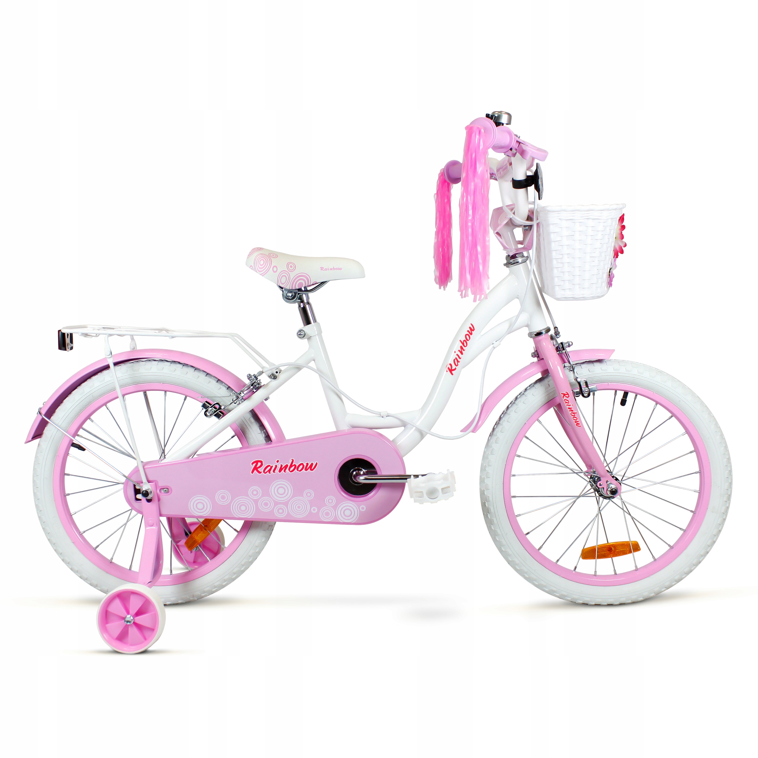 Rower 16" dla Dziewczynki Sirox Rainbow White Koszyk Prowadnik Boczne kółka