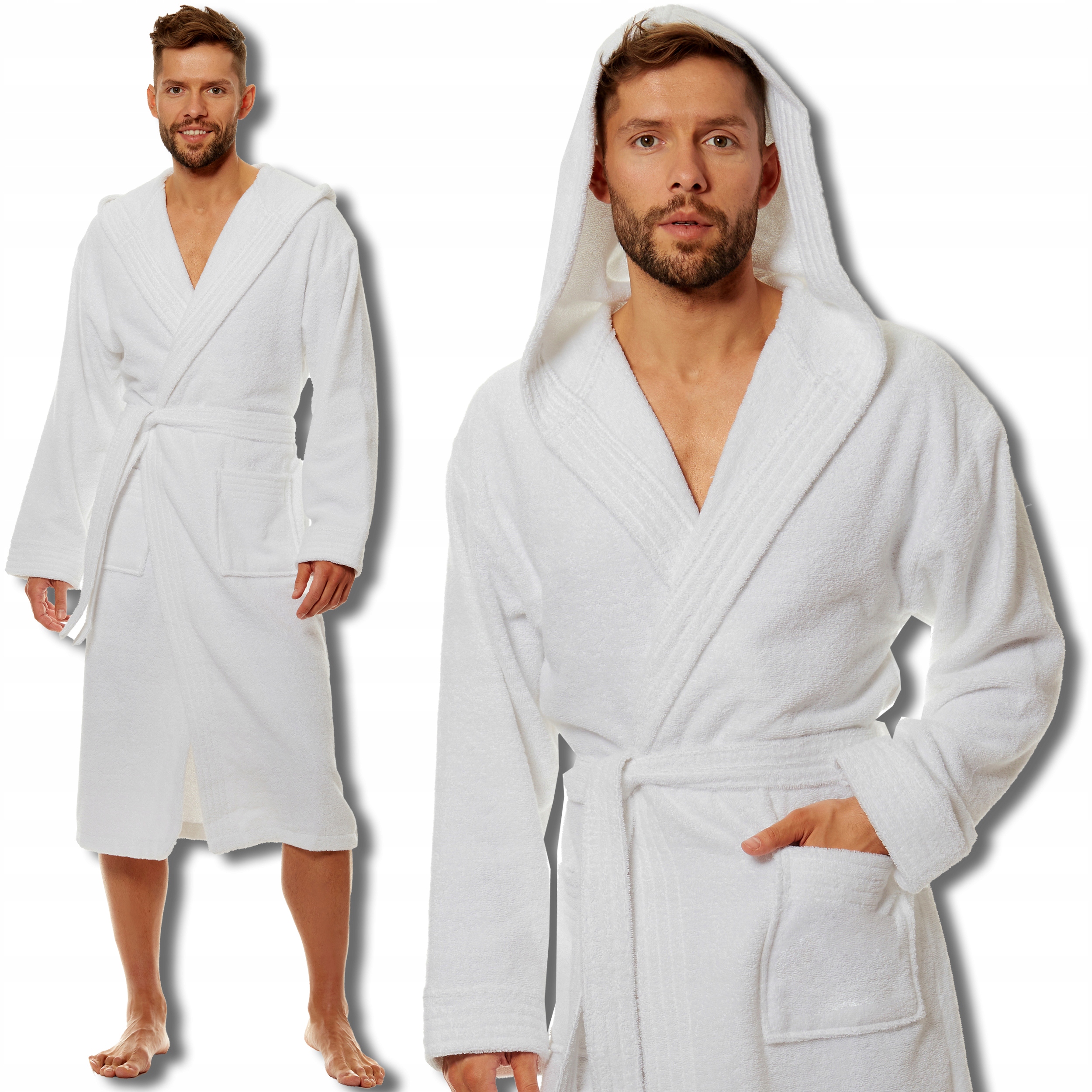 L&L pánský župan dlouhý froté s kapuce Premium 2104 bílý XL