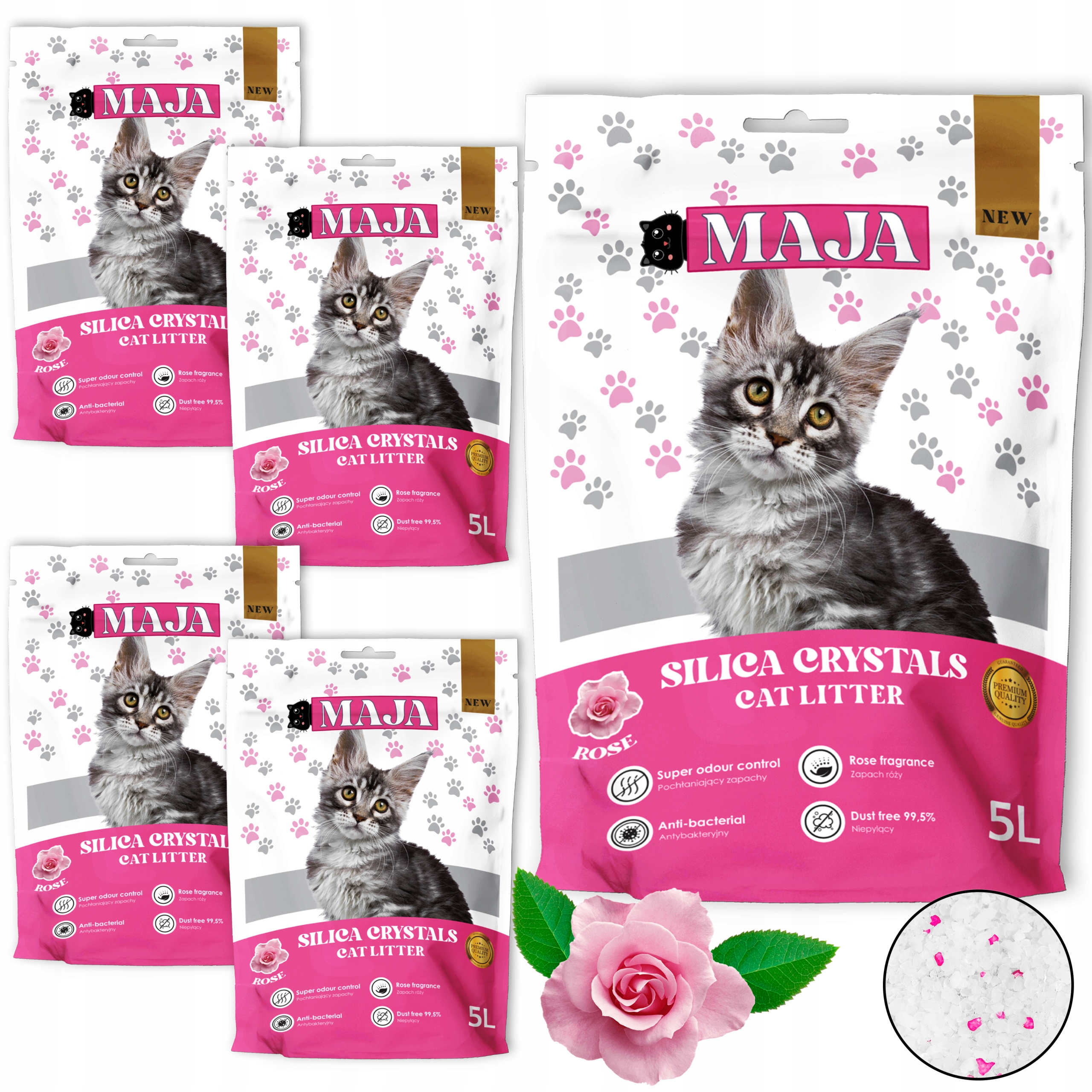 Levně 5 x Globani Silikonové stelivo Maja 5 l vonná Růže velké balení 5 litrů.