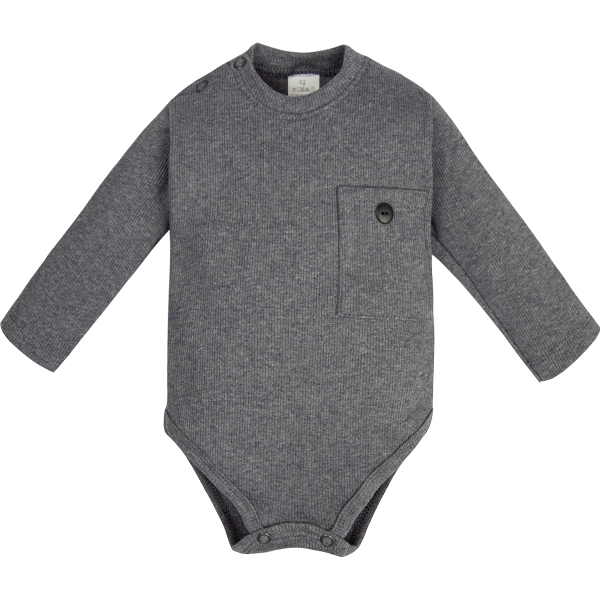 

Eleganckie Body Z Kieszonką prążek szare 62 Basic