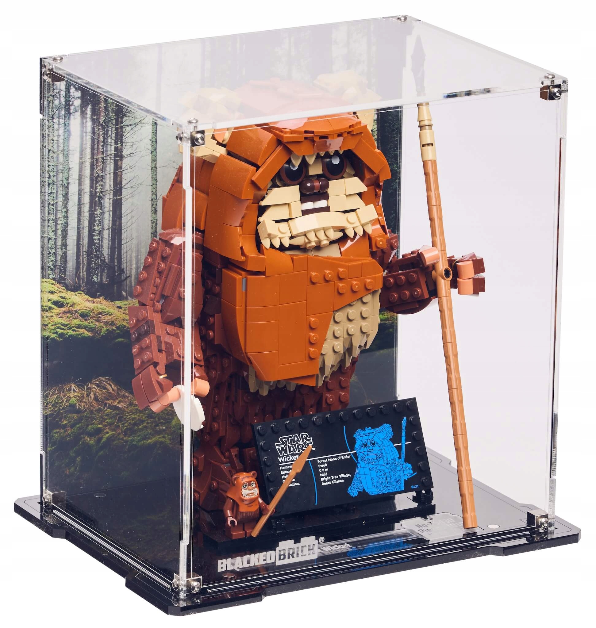 Vitrína s pozadím Blacked Brick pro Lego 75430 Star Wars Ewok Wicket