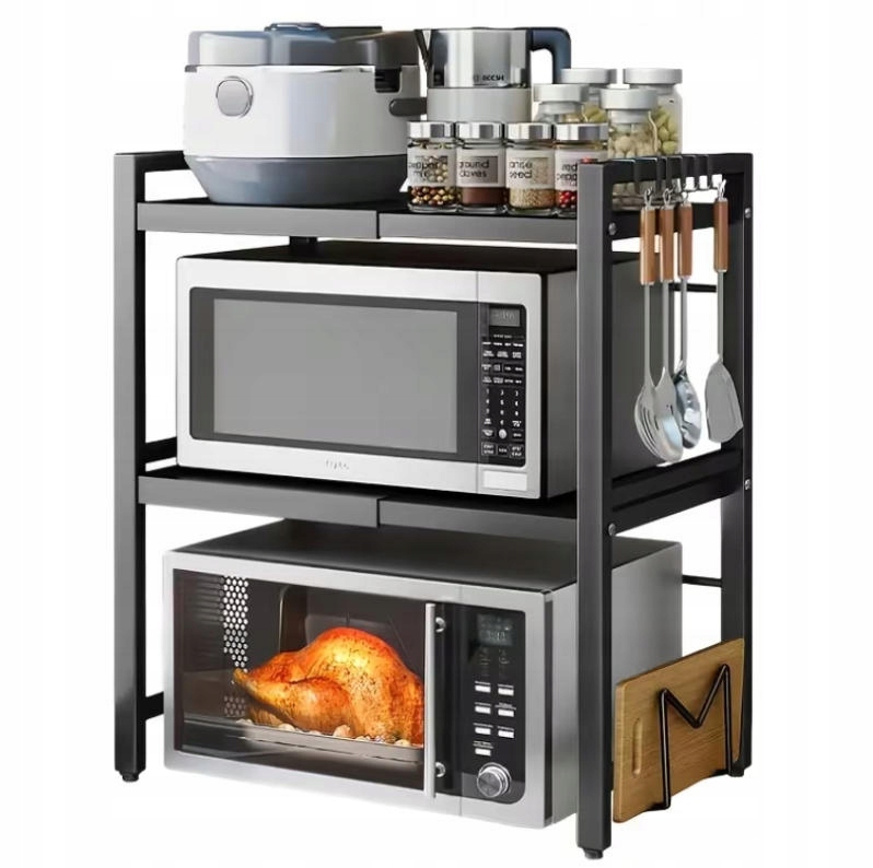 Regulovatelná Police, Dvojitý Stojan Do Kuchyně Na Mikrovlnnou Troubu 6 Háčků