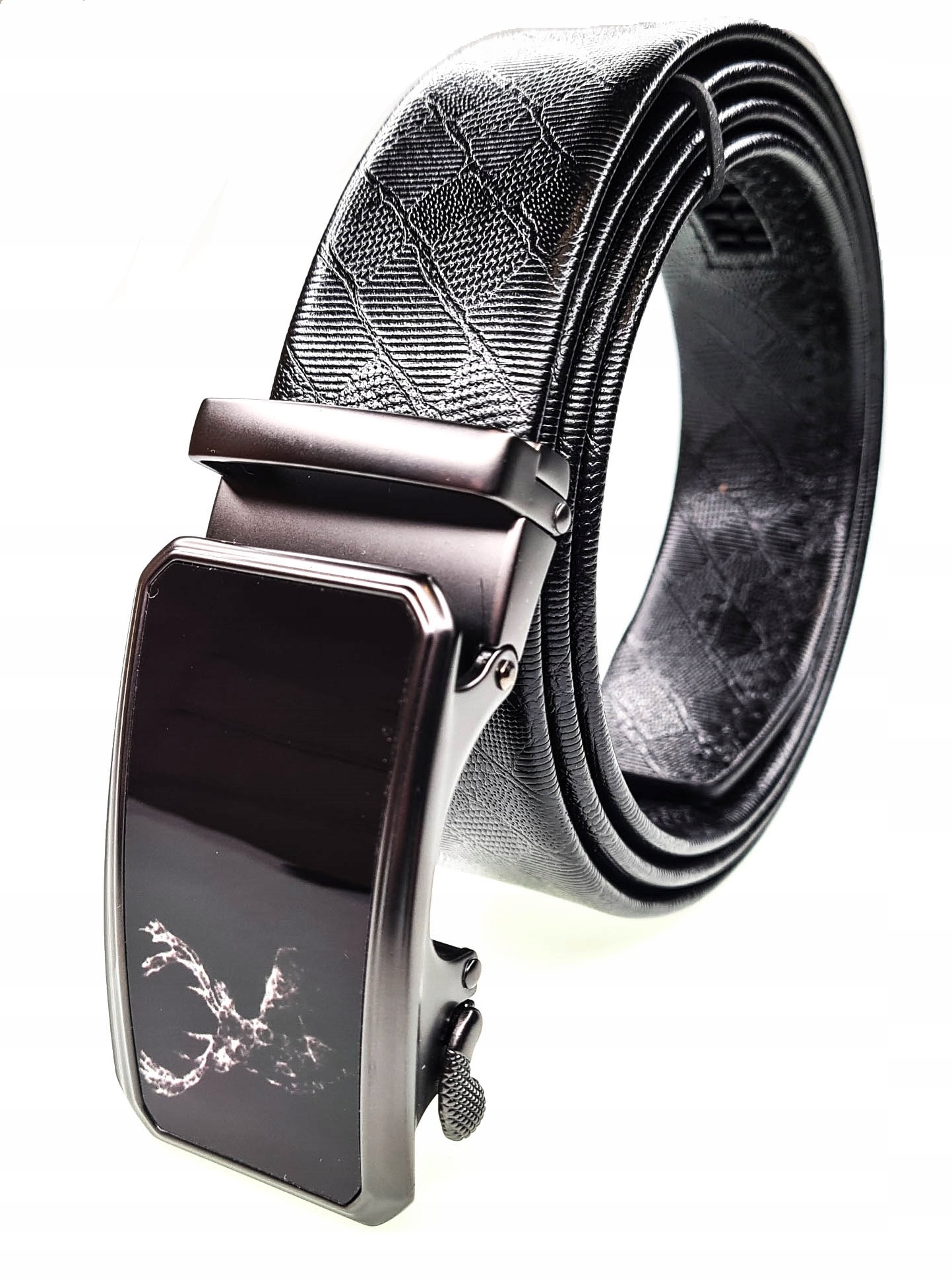 Luxusní Černý Pánský Kožený Opasek S Automatickou Sponou, Motiv Jelen, 110 CM