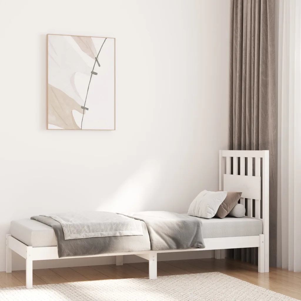 Rám postele bílý masivní borovice 75 x 190 cm malé jednolůžko Bílá 3103894
