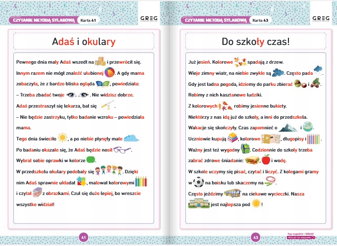 CZYTANIE METODĄ SYLABOWĄ ĆWICZENIA KARTY PRACY + ELEMENTARZ SYLABOWY GREG Okładka miękka