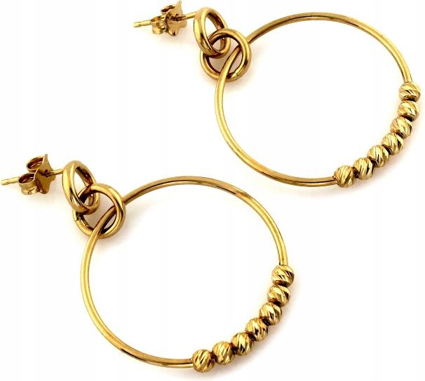 Zlaté náušnice závěsné 585 kolečka s 14K kuličkami jsou elegantní jako dárek