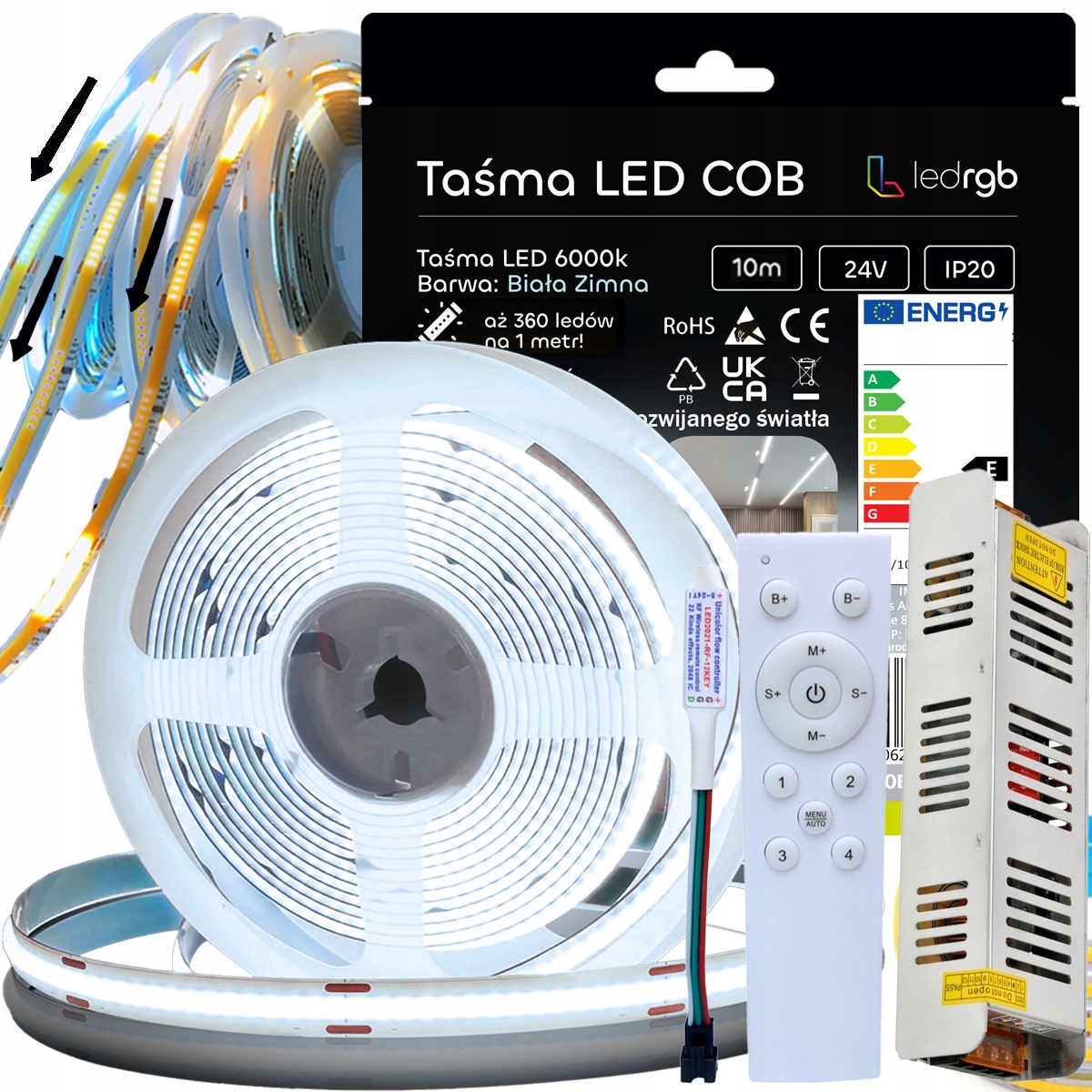 Set Led Pásek 10 m (2x5) Bílý 6000 K Digitální Plovoucí Dálkový Ovladač Napájecí Zdroj 24 V