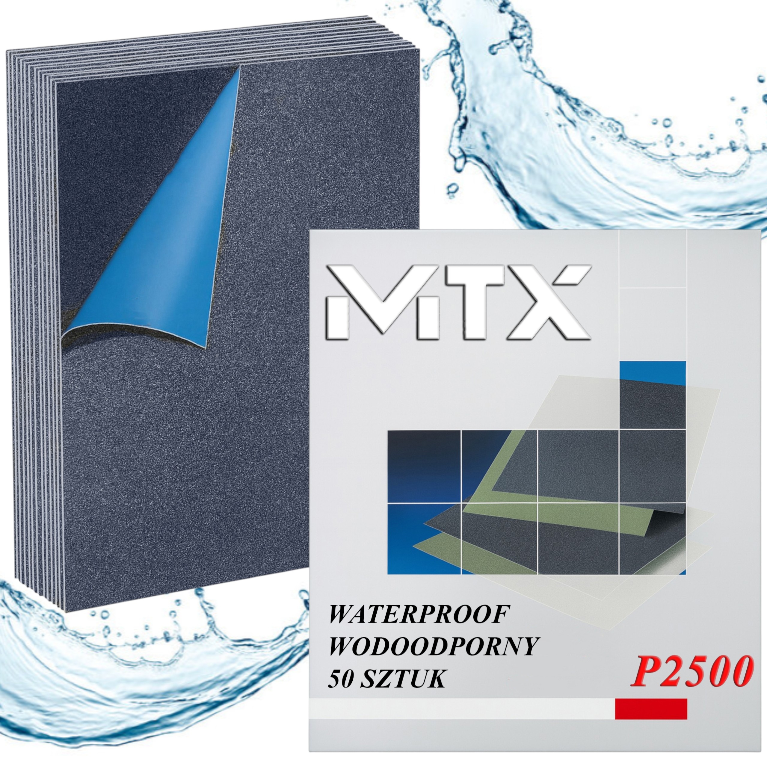 Zestaw 50x Papier Ścierny Wodny Arkusz Na Mokro Wodoodporny 230x280mm P2500