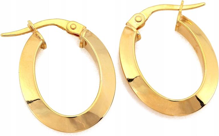 Náušnice zlaté závěsné 585 široká oválná kolečka, módní pro každodenní nošení do práce