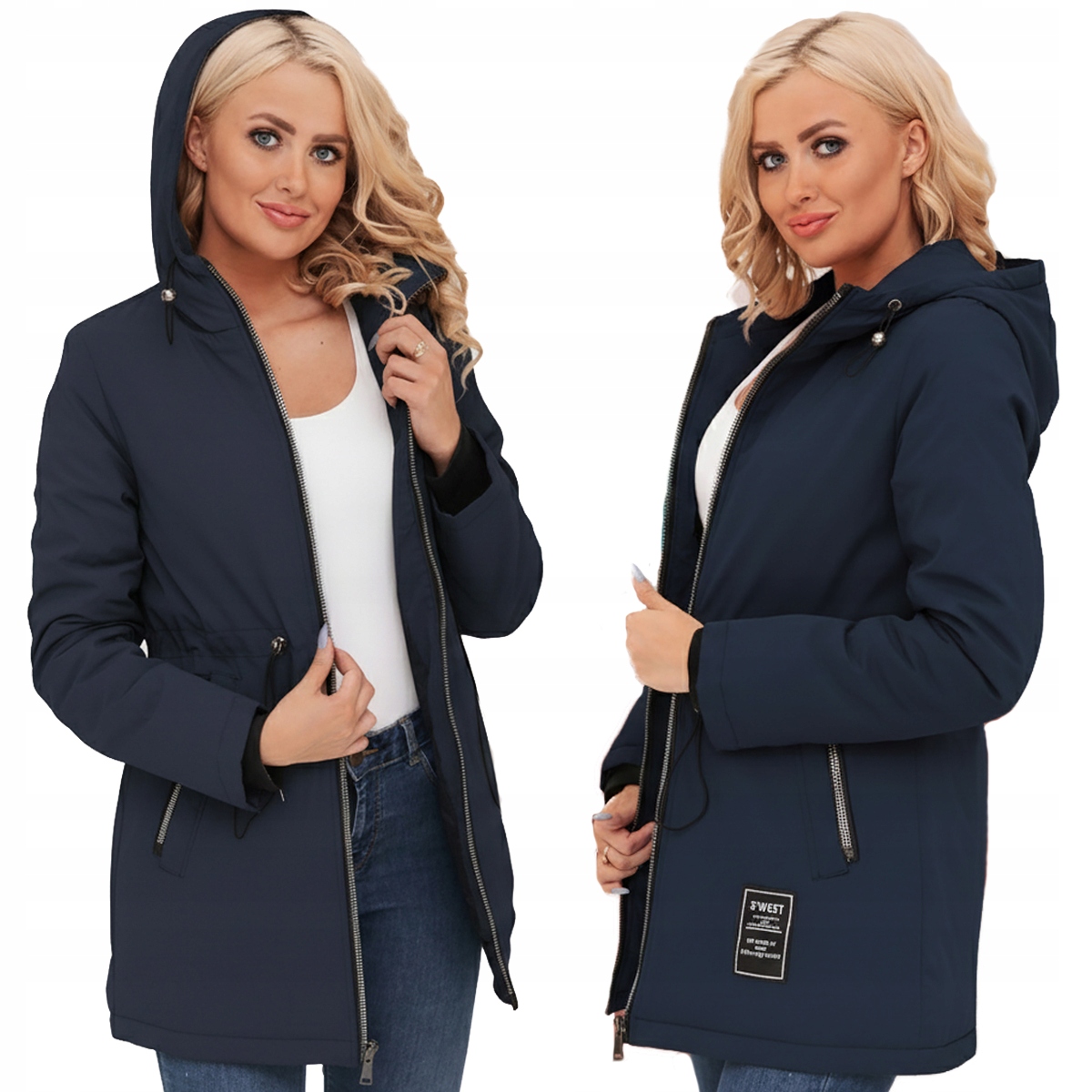 Zeštíhlující Parka Jarní Přechodová Bunda Kapuce Tmavě Modrá XXL