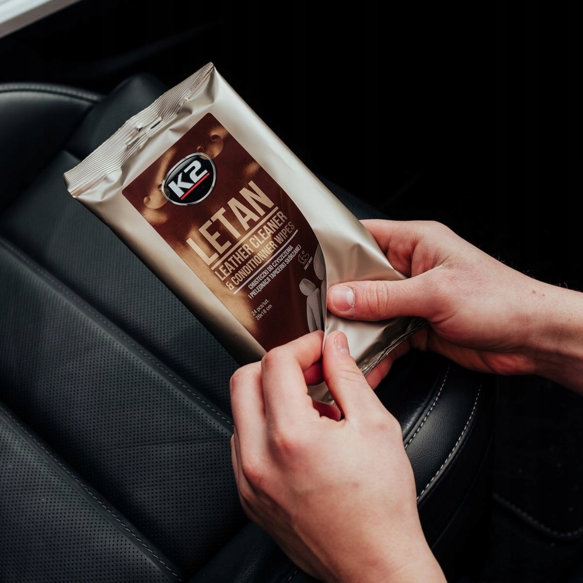 K2 LETAN WIPES NAWILŻANE CHUSTECZKI DO CZYSZCZENIA SKÓRZANEJ TAPICERKI Waga produktu z opakowaniem jednostkowym 0.3 kg