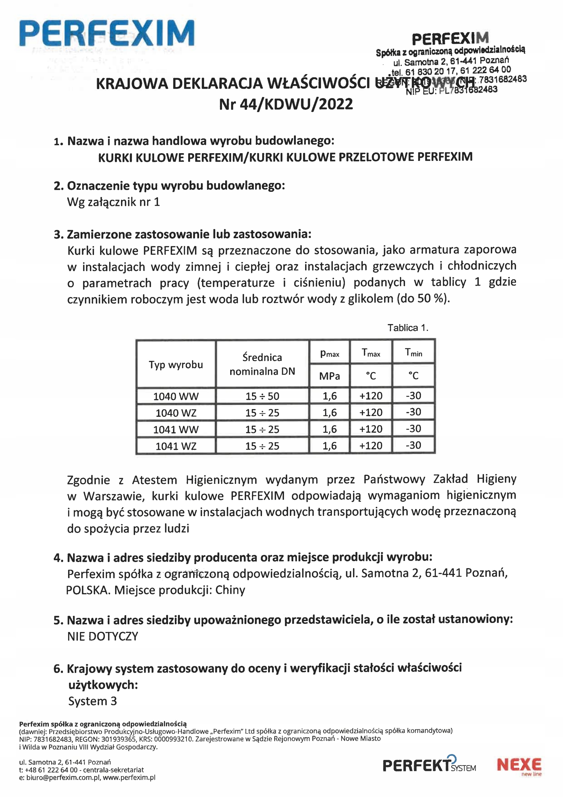 PERFEXIM ZAWÓR KULOWY WODNY MOTYLEK DO WODY DN20 3/4" WW Średnica przyłącza 3/4''