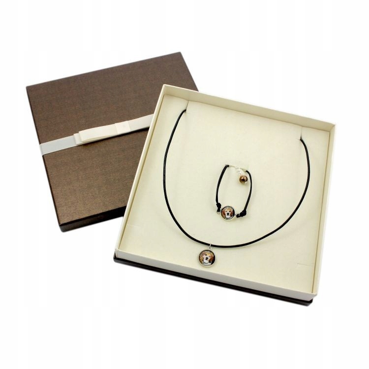 

Beagle Komplet biżuterii z Twoim zdjęciem pudełko