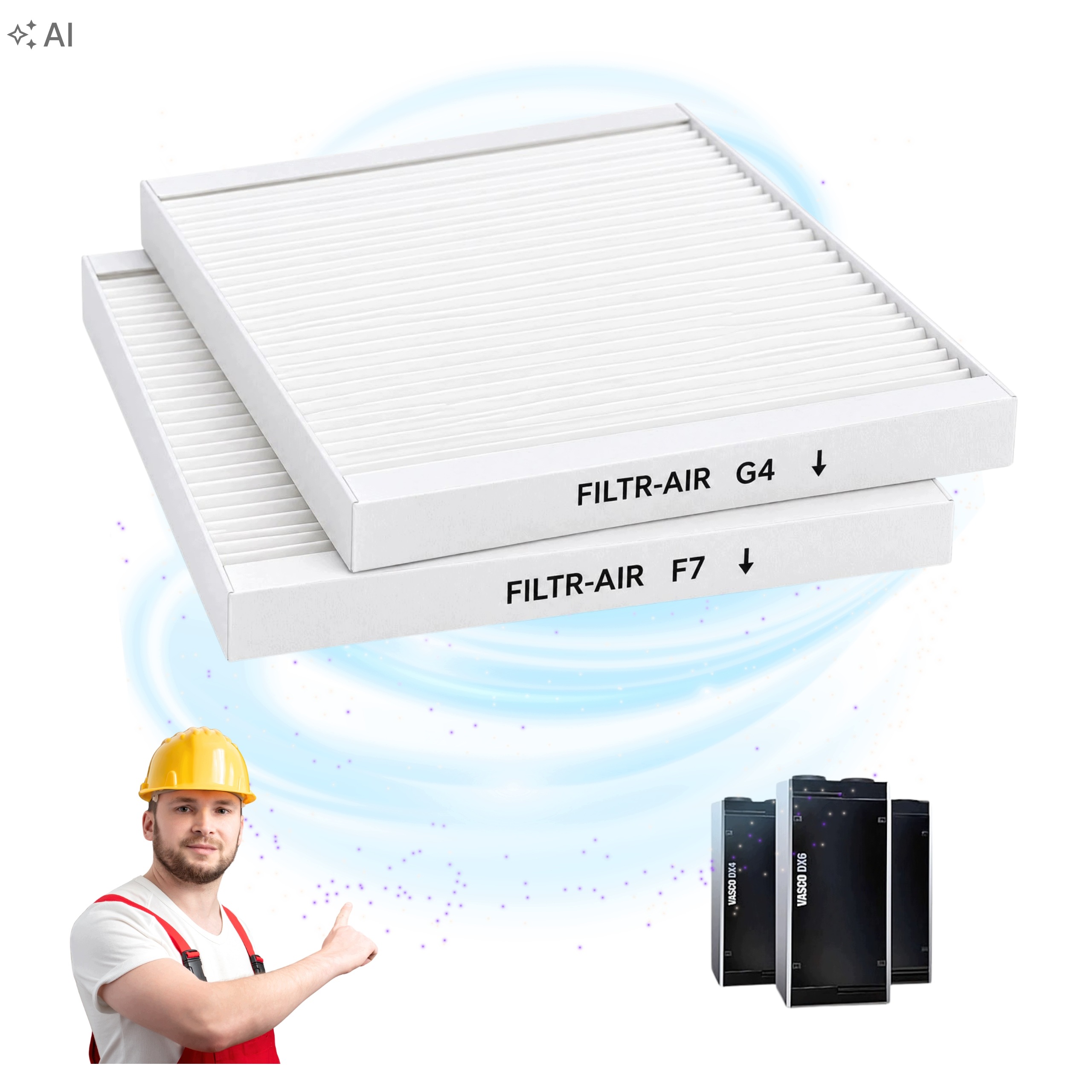 Filtry Vasco DX4 DX5 DX6 G4 F7 pro rekuperátor Vasco Komplet Bez alergií
