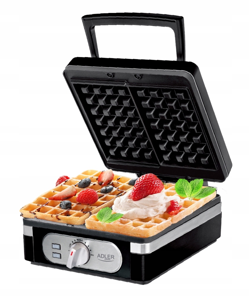 Gofrownica ADLER Mocna Na 2 Duże Chrupiące Gofry Regulacją Temp 2000 W