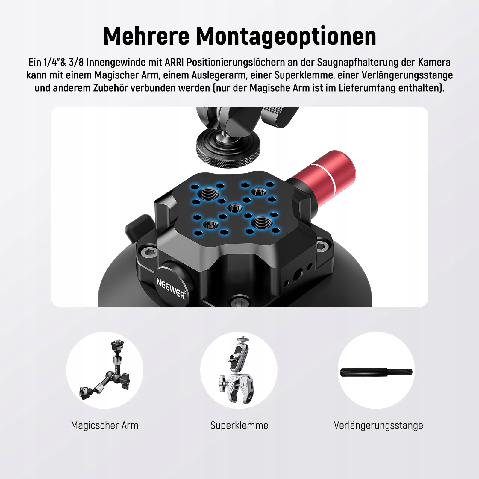 NEEWER Uchwyt Kamery 4,5" z Przyssawką i Magicznym Ramieniem — miniatura 6