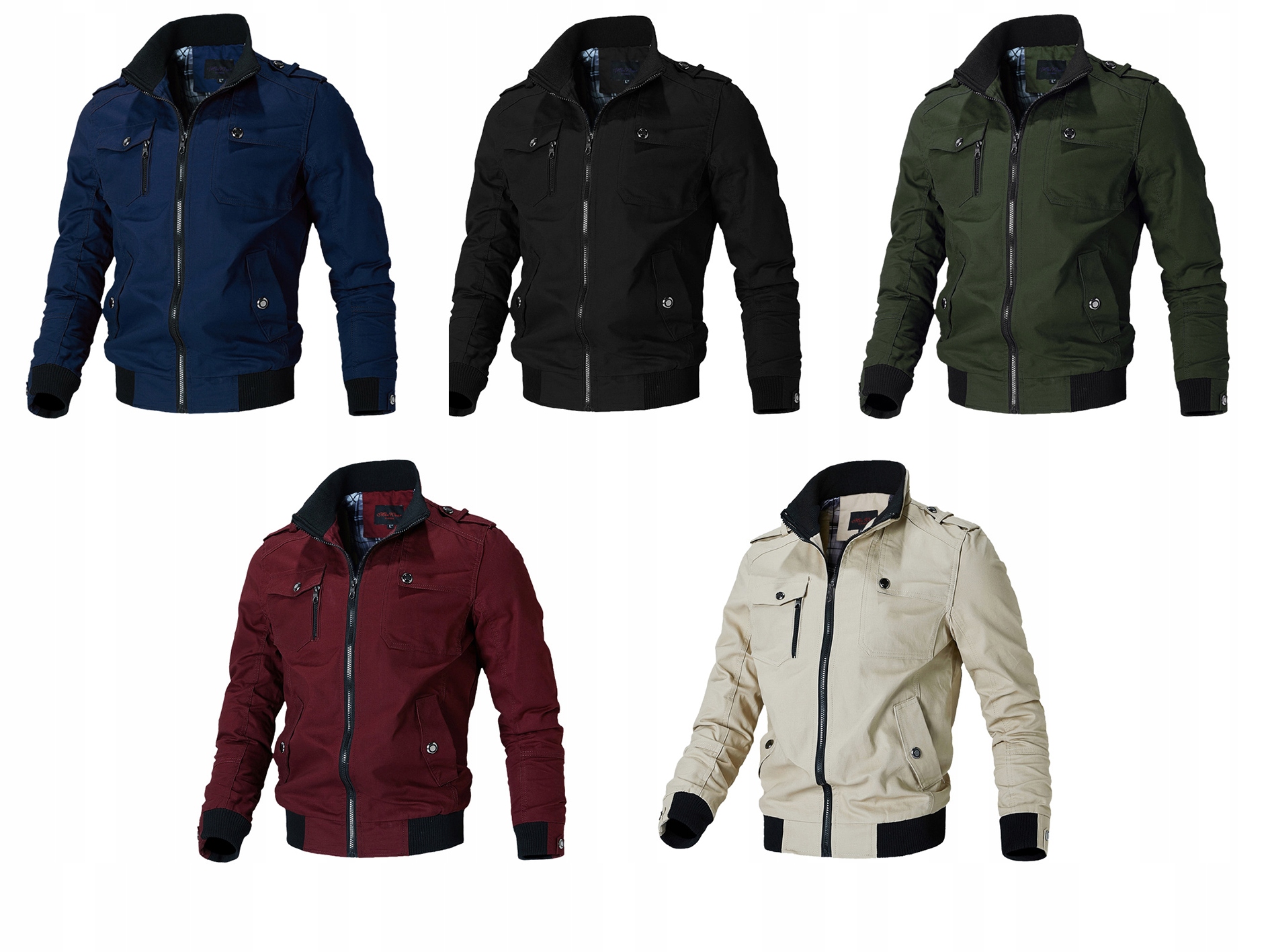 KURTKA MĘSKA PRZEJŚCIOWA PILOTKA BAWEŁNIANA WIOSNA JESIEŃ CZARNA 015 - XL Długość do bioder