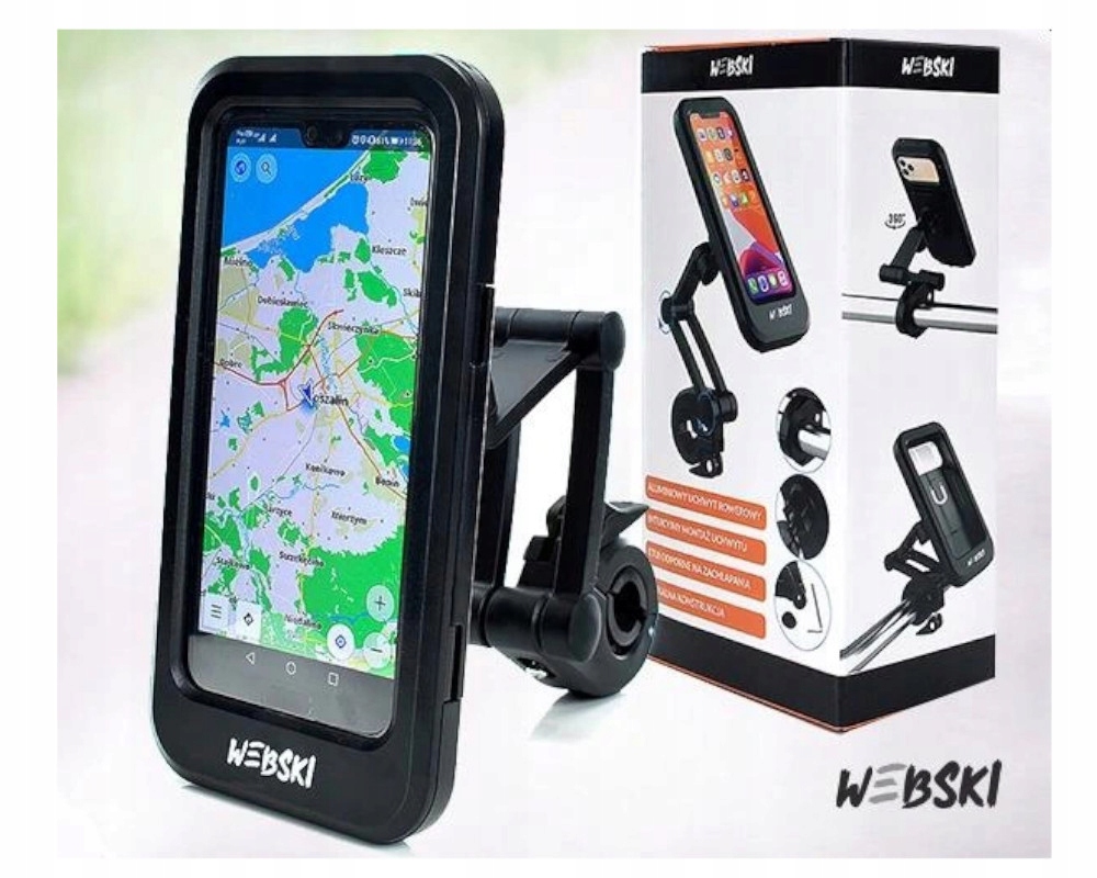 UCHWYT MOTOCYLOWY MOCNY UNIWERSALNY NA TELEFON TŁUMI DRGANIA Producent Webski