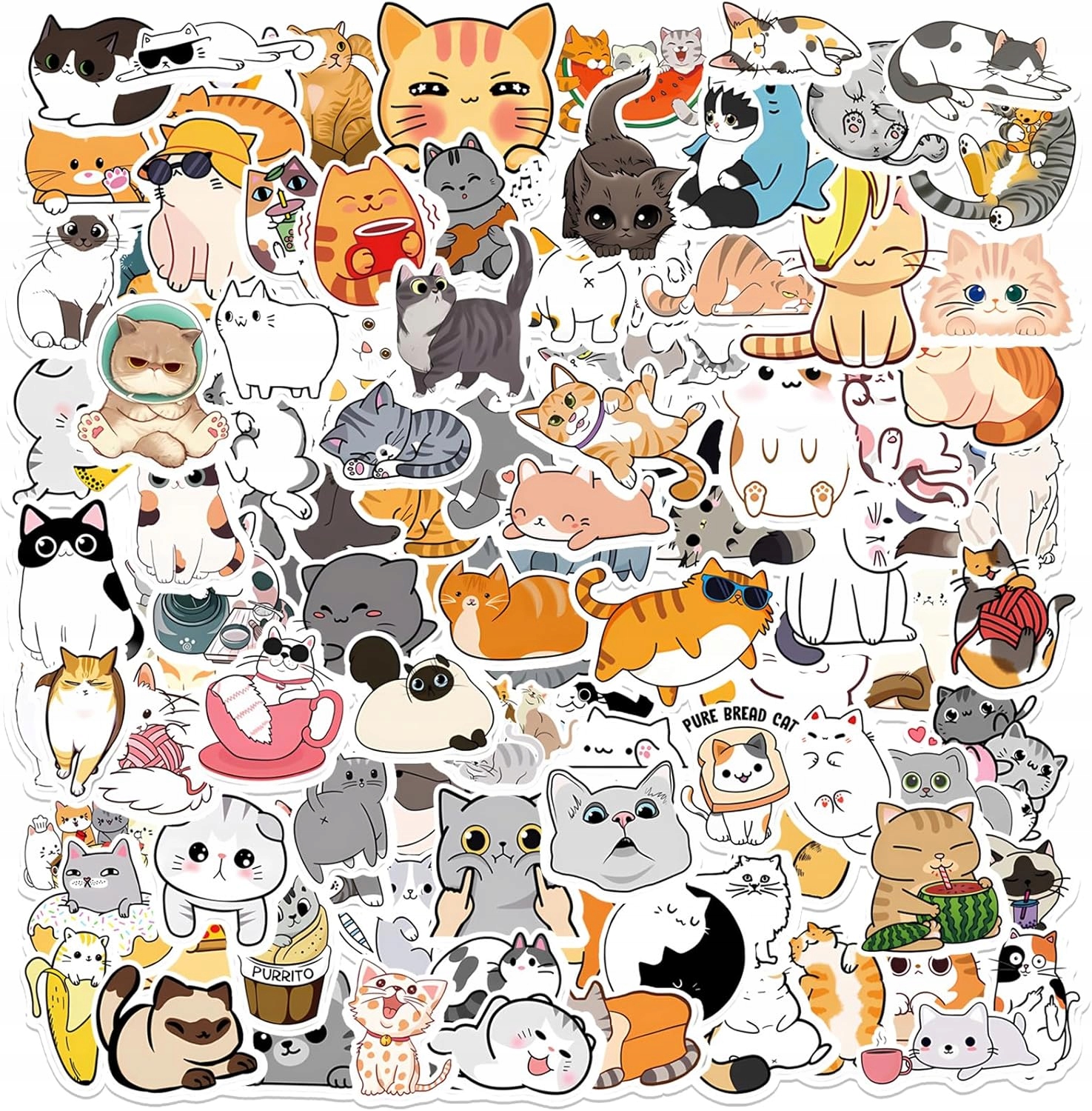 Naklejki zestaw dla dzieci Koty Kotki 100szt urocze wodoodporne 5-8cm duze