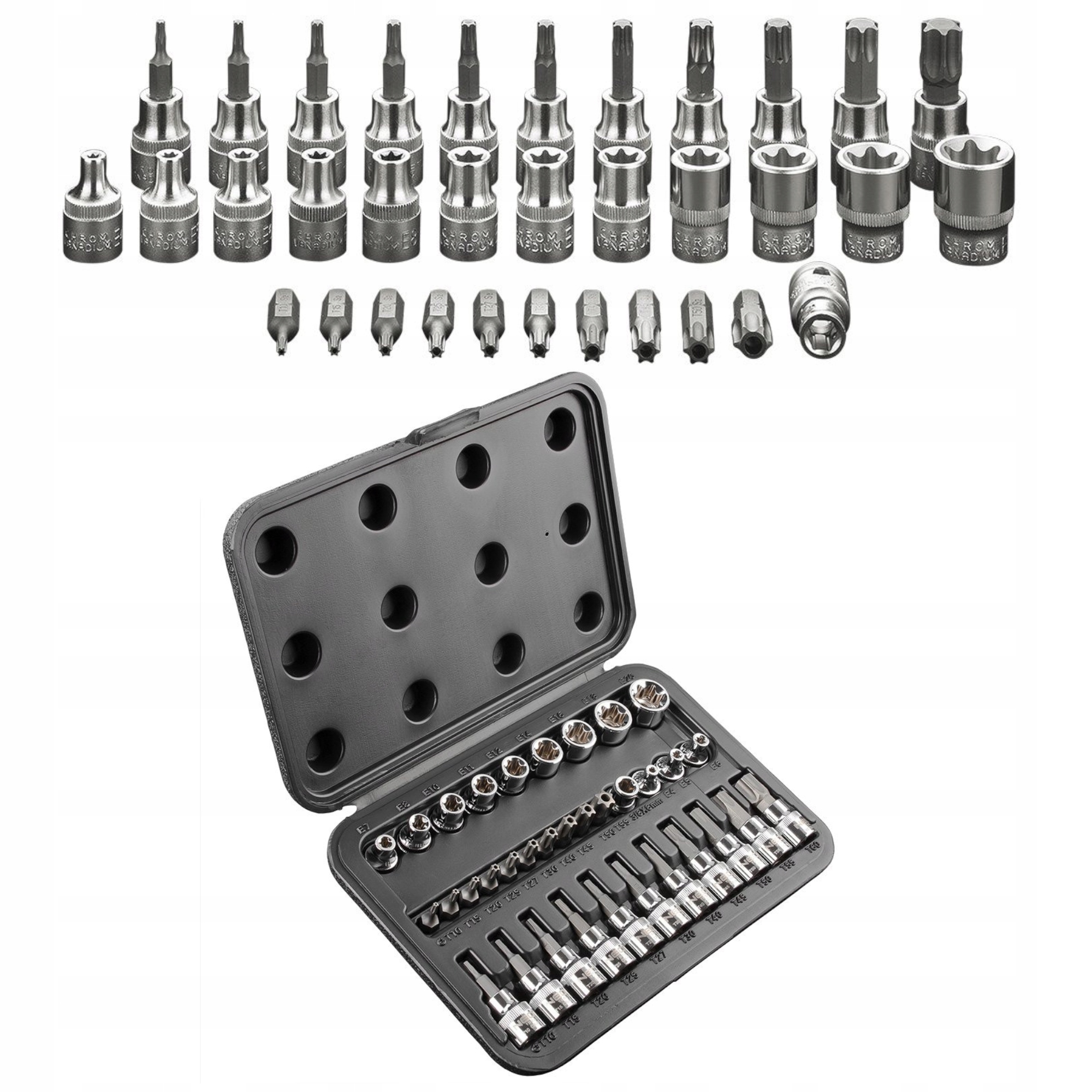 Bity Trox 3/8" Oceľové CrV S2 Sada 34 prvkov v praktickom Kufríku