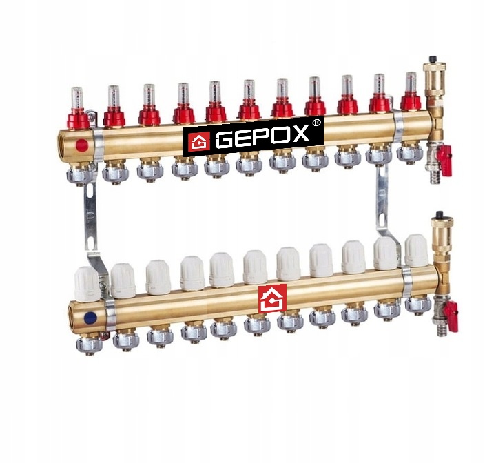 Rozdělovač pro podlahu 11 mosazných okruhů pro podlahové vytápění