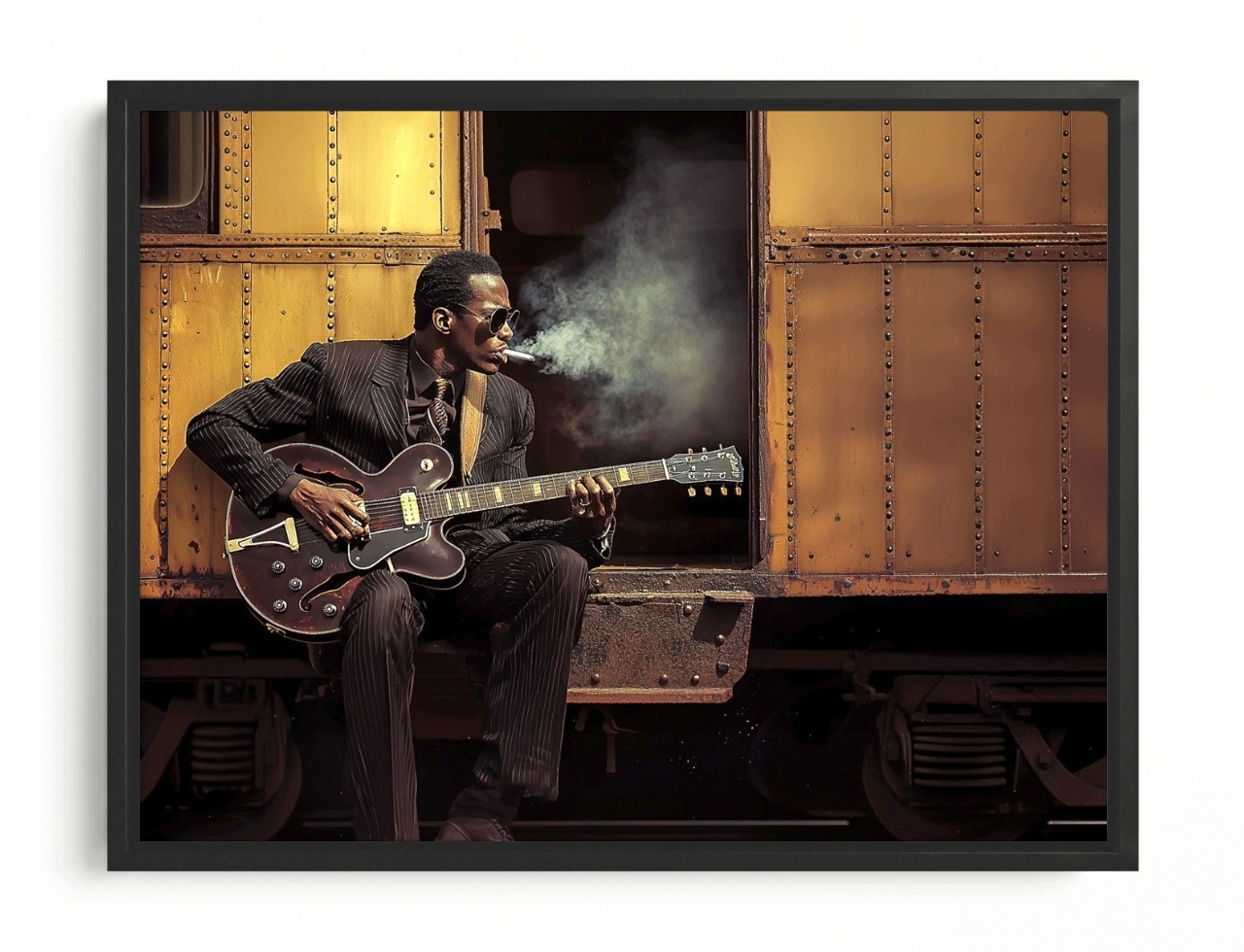 Obraz Rama American Box Postava Hudebník Kytarista Jazz Blues Vlak 100x75
